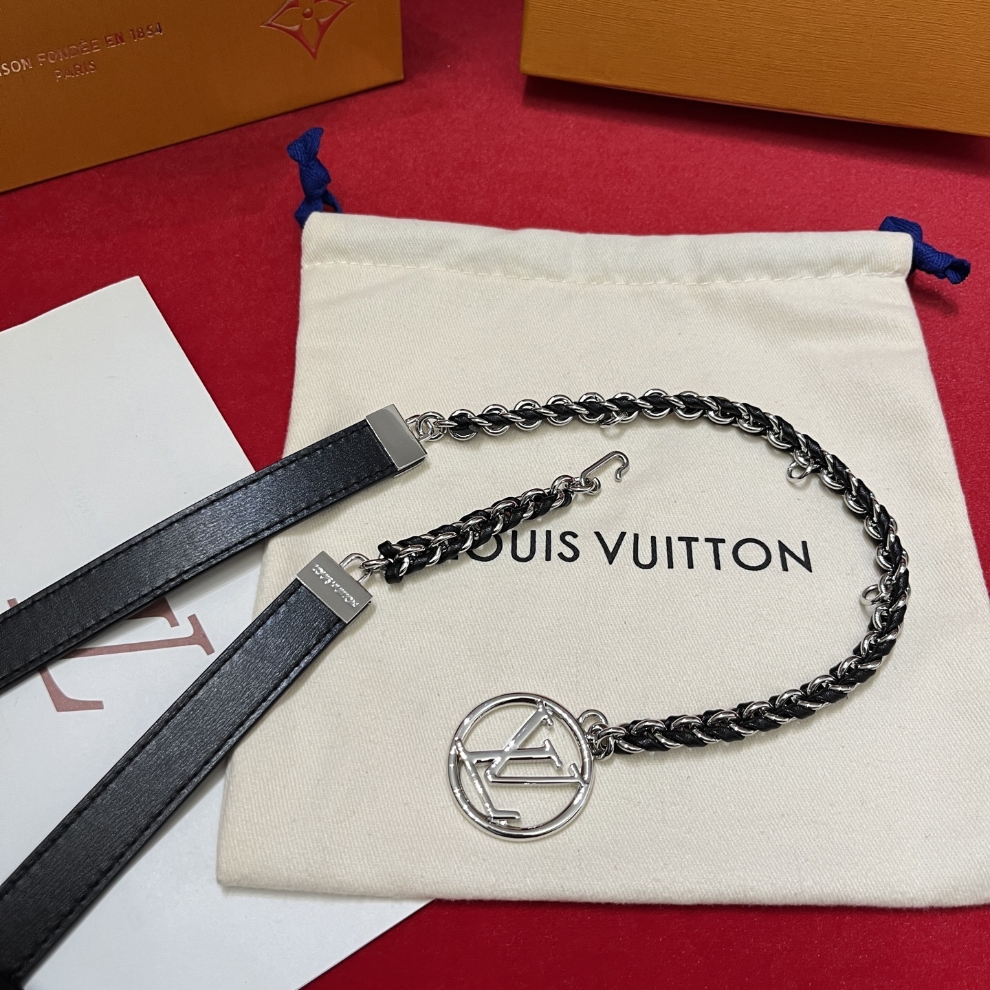 Louis Vuitton Chain Belt with LV Circle Charm - Black Leather
