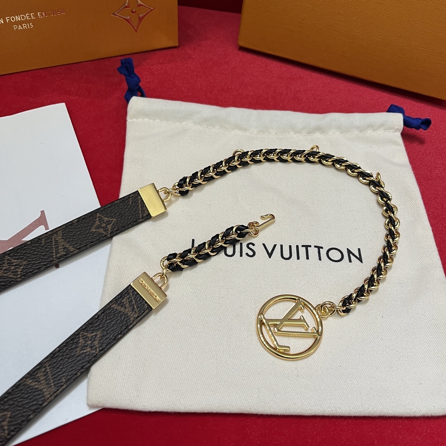 Louis Vuitton Monogram Canvas Belt with Gold-Tone Chain Link