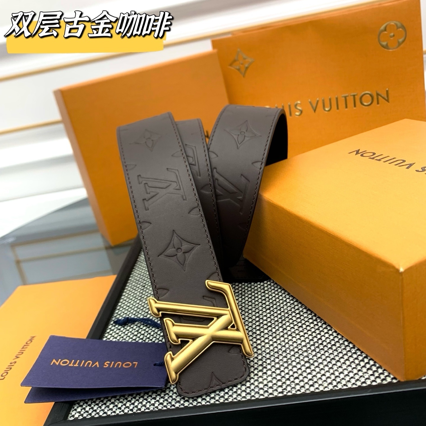 Louis Vuitton LV Initiales Dark Brown Monogram Leather Belt Gold Buckle