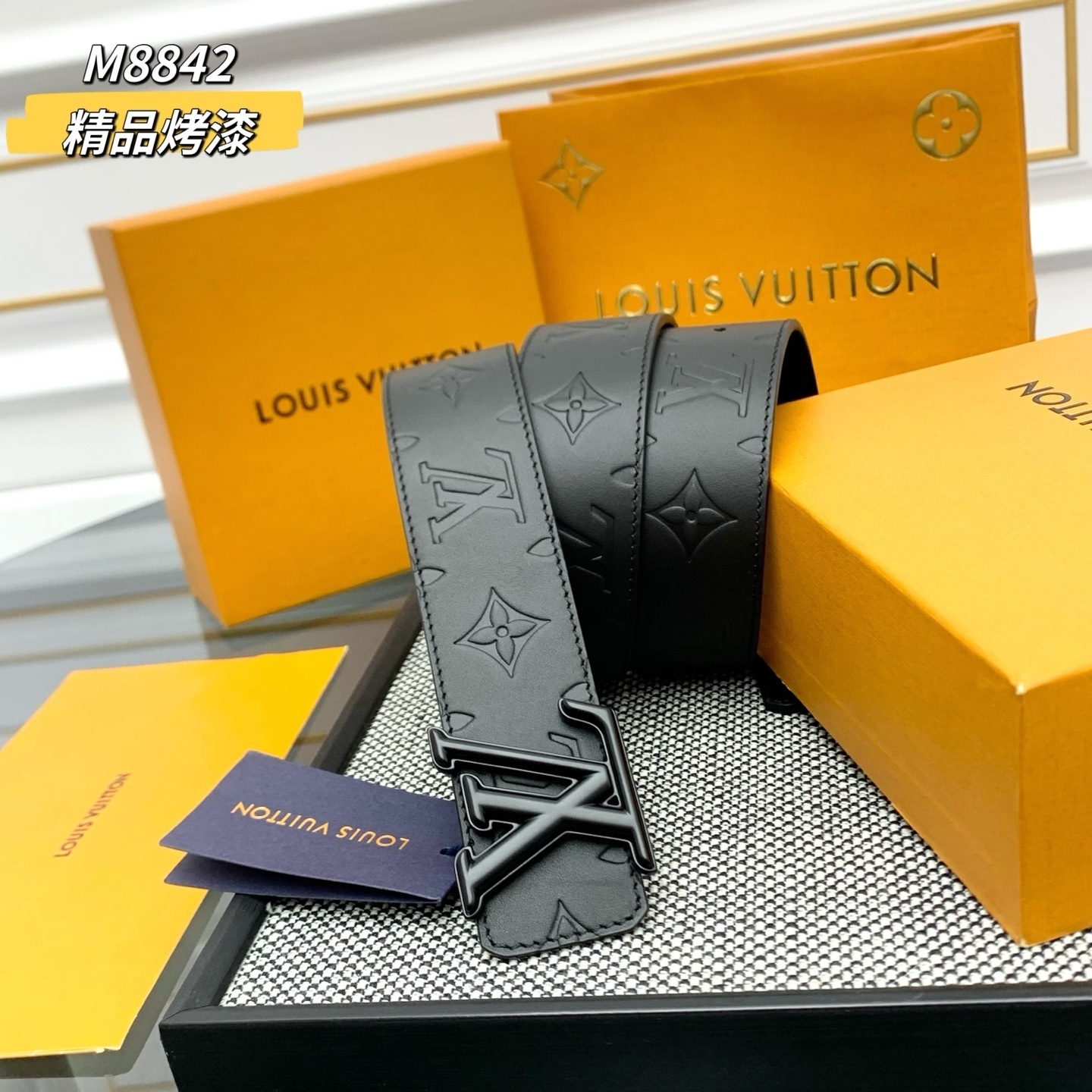 Louis Vuitton Men's Monogram Shadow Black Leather Belt M8842