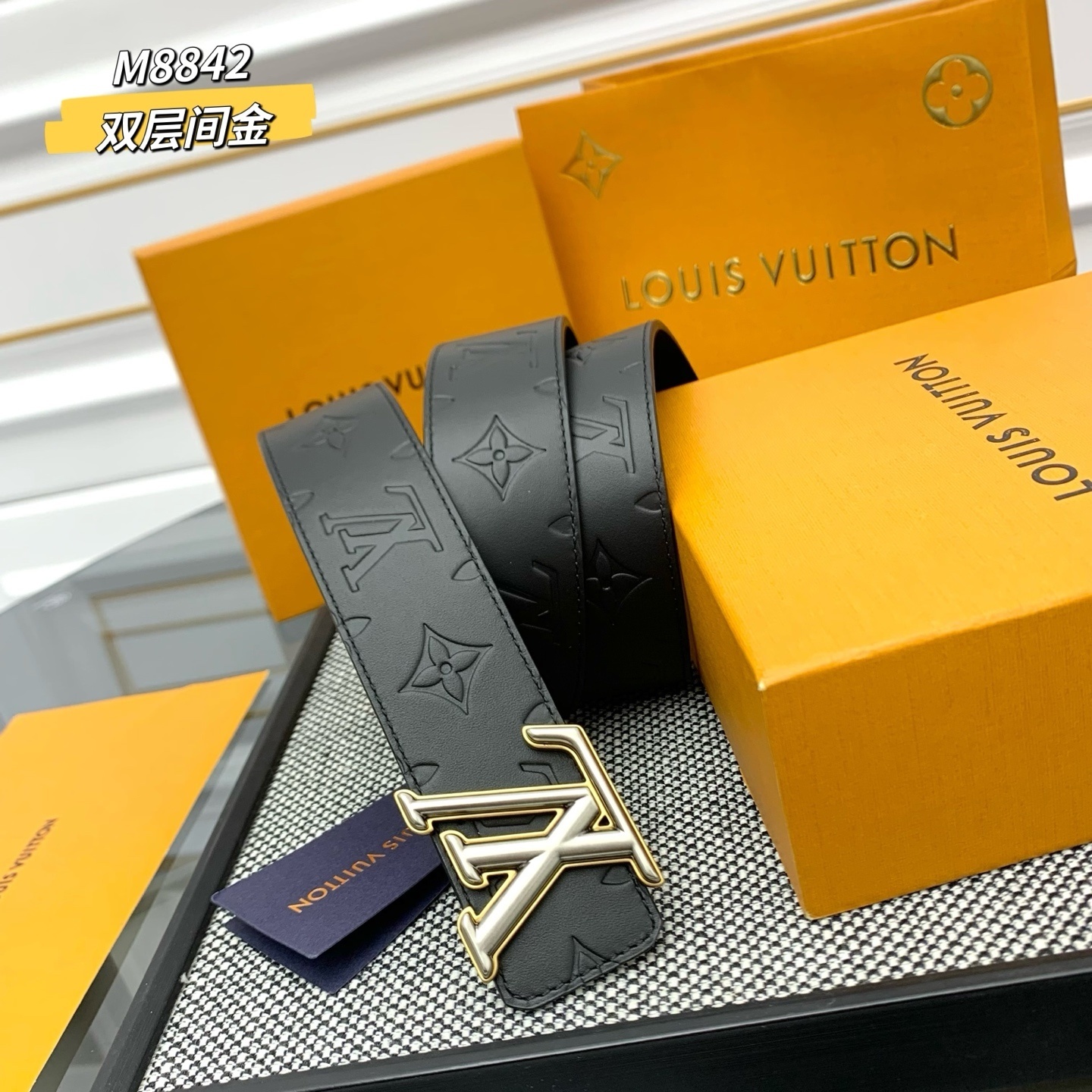 Louis Vuitton M8842 Monogram Empreinte Black Leather Belt