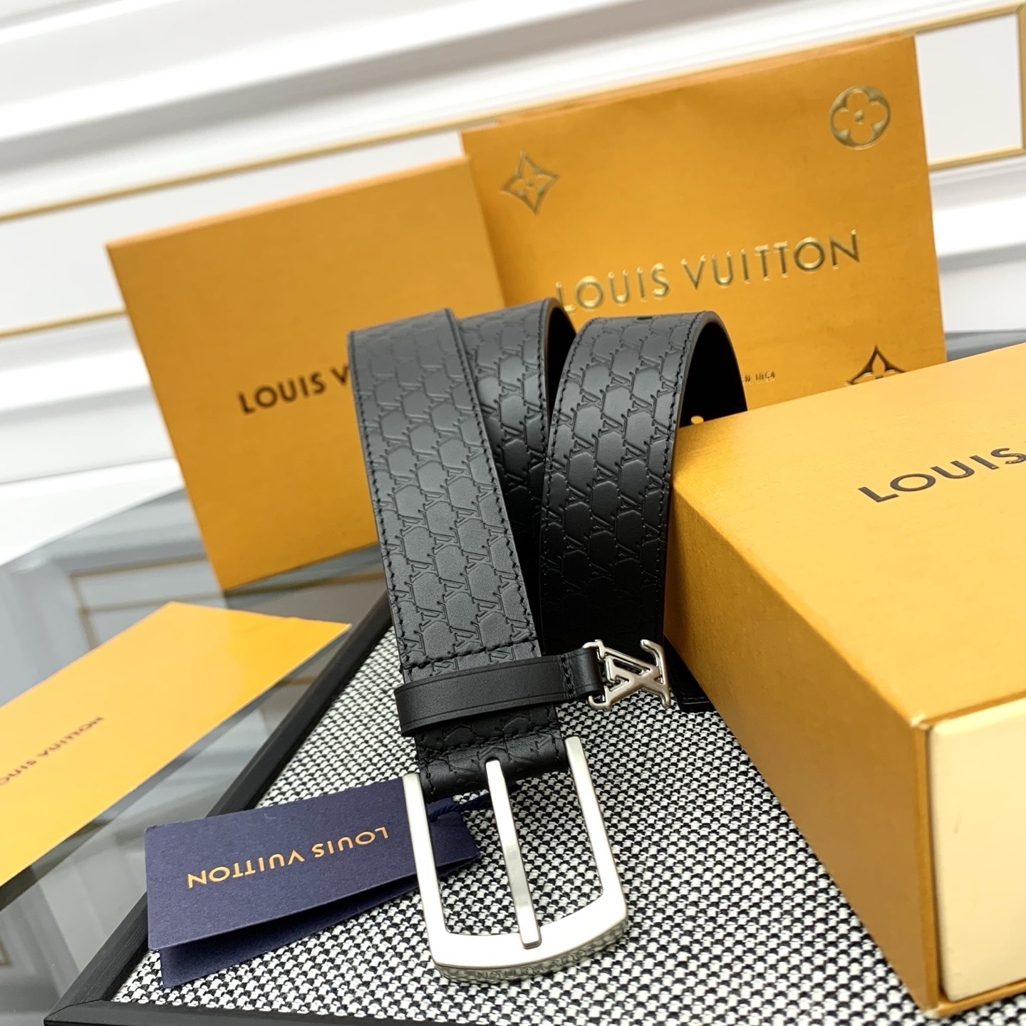 Louis Vuitton Men's Monogram Shadow Black Leather Belt