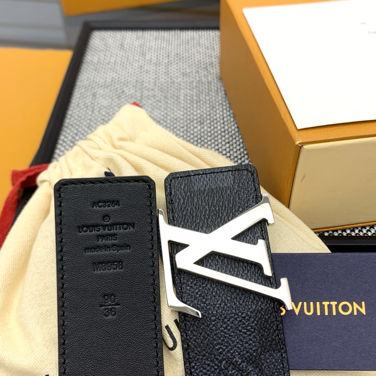 Louis Vuitton Damier Graphite Belt with LV Initials Buckle