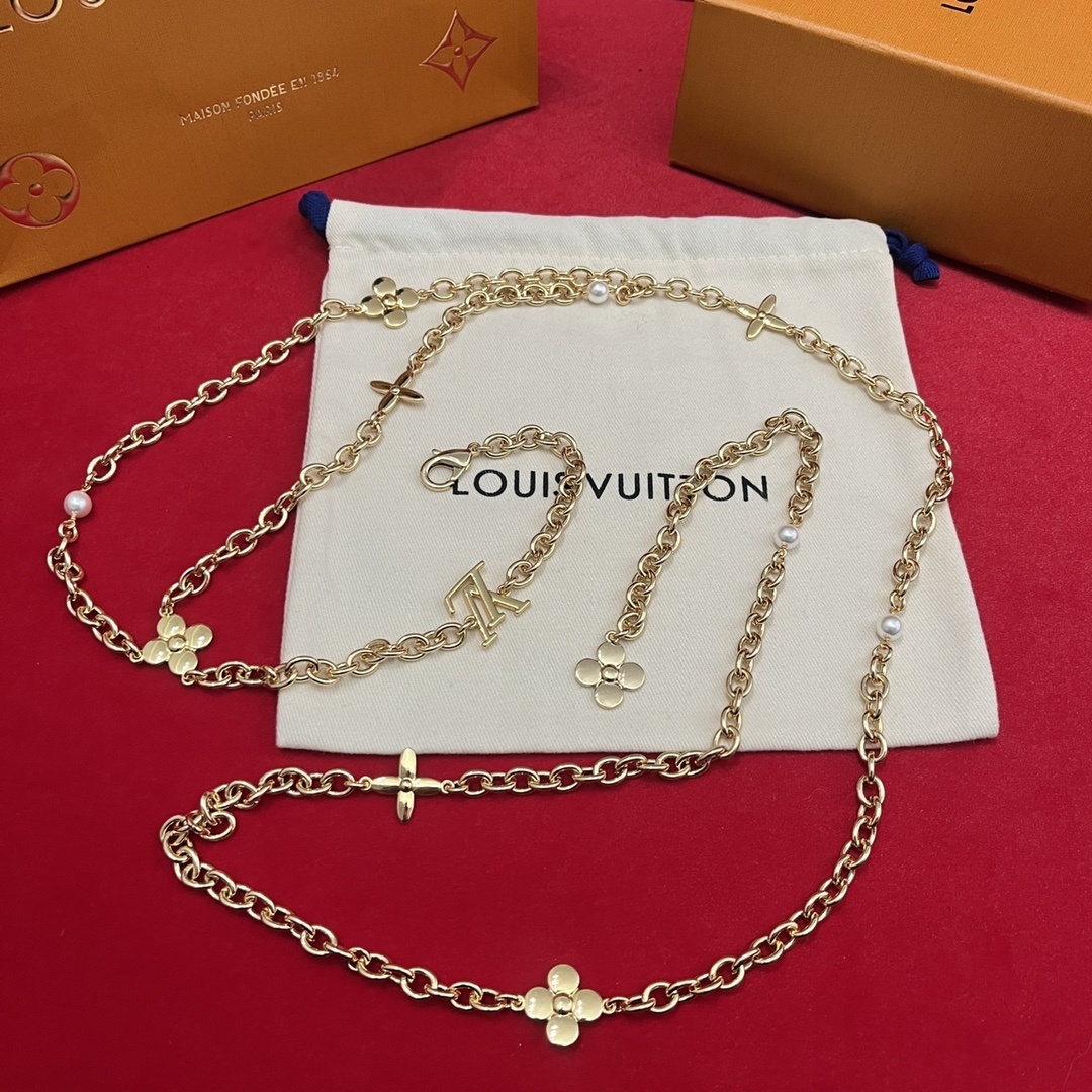 Louis Vuitton Blooming Gold Necklace & Bracelet Set with Pearls