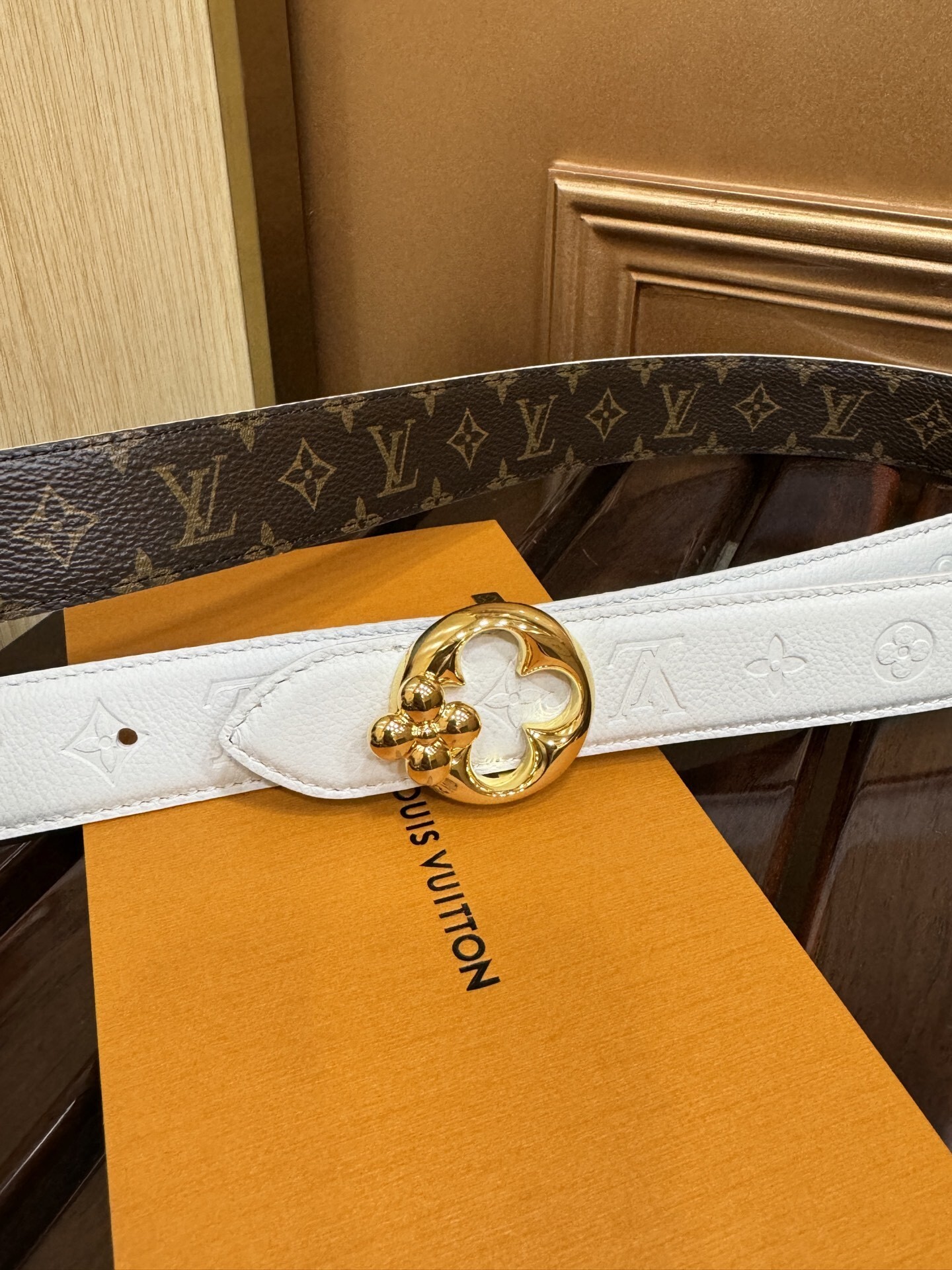 Louis Vuitton Reversible Monogram Belt with Gold Blossom Buckle
