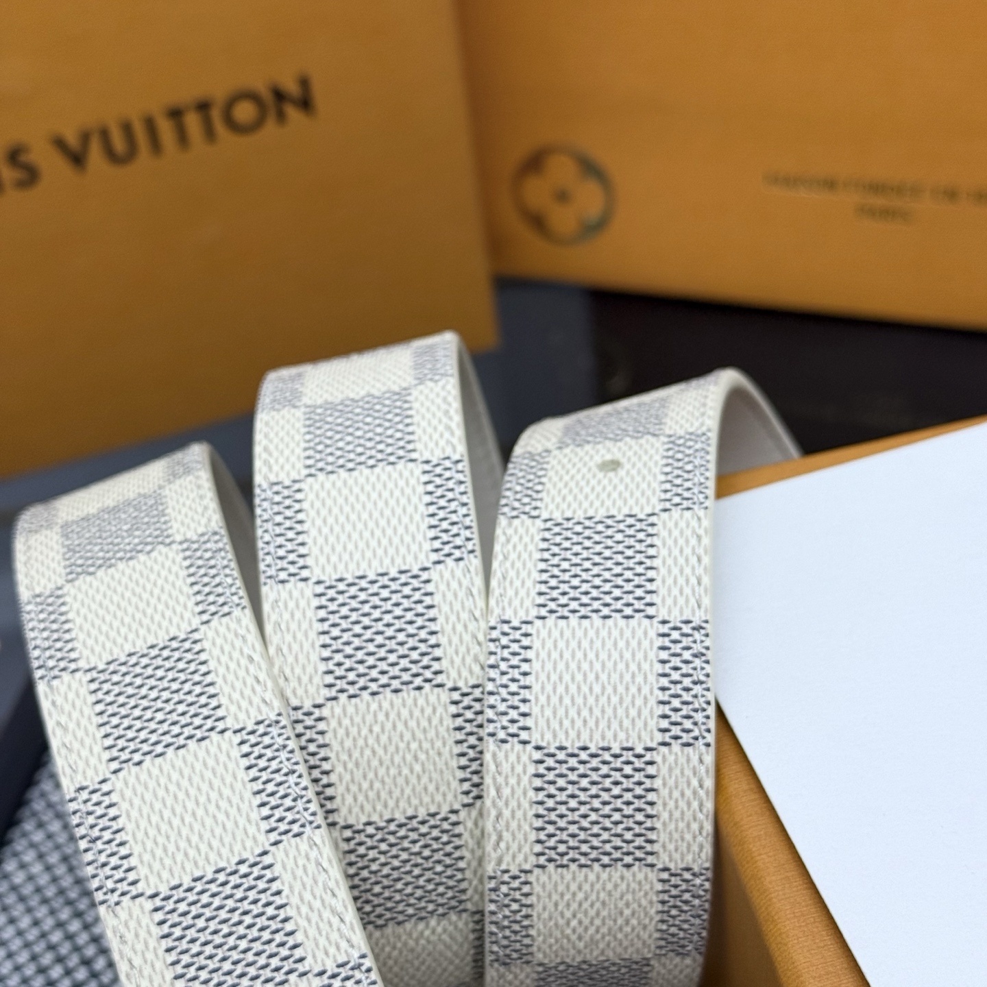 Louis Vuitton LV Initiales Belt Damier Azur with Gold Buckle
