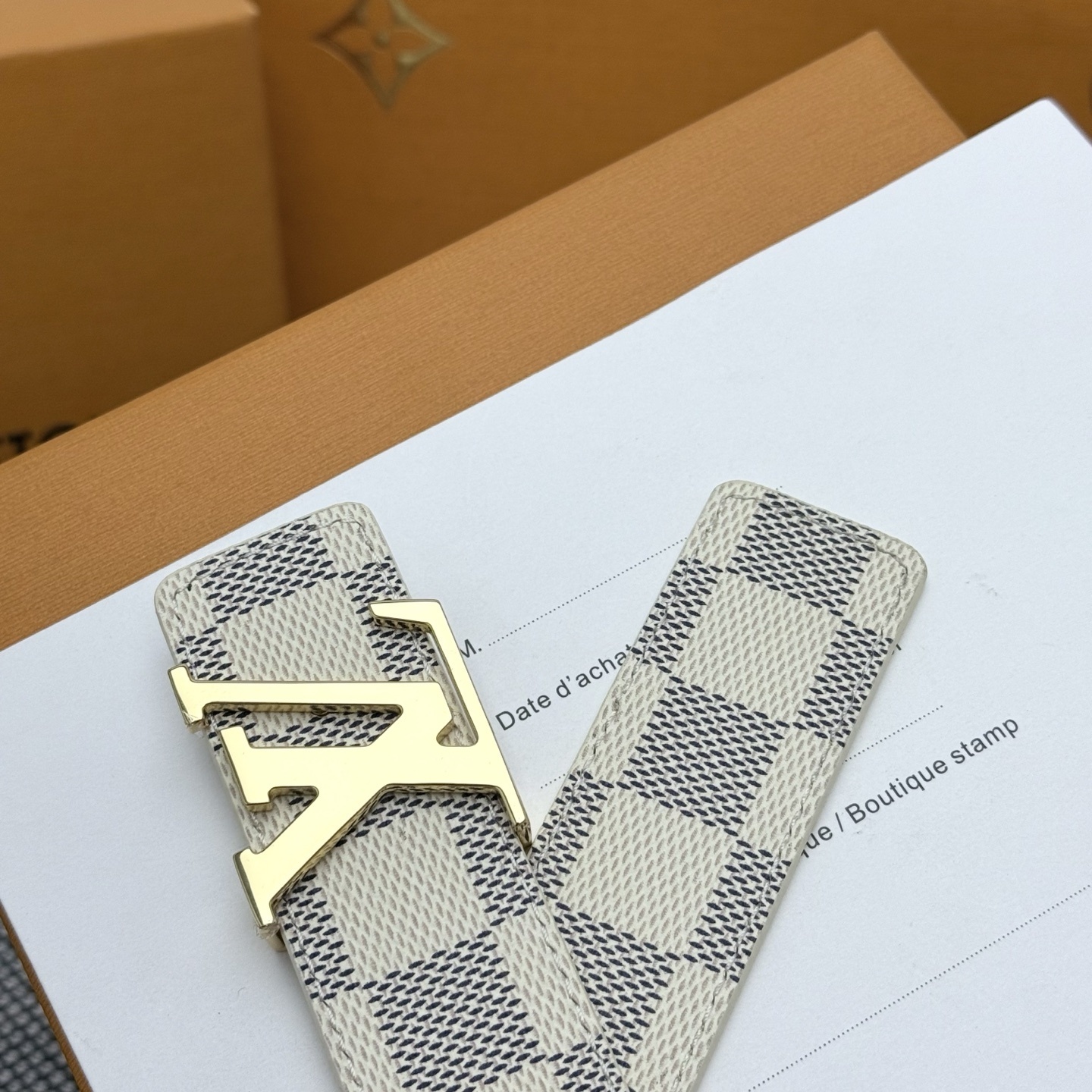 Louis Vuitton LV Initiales Belt Damier Azur Canvas Gold Buckle