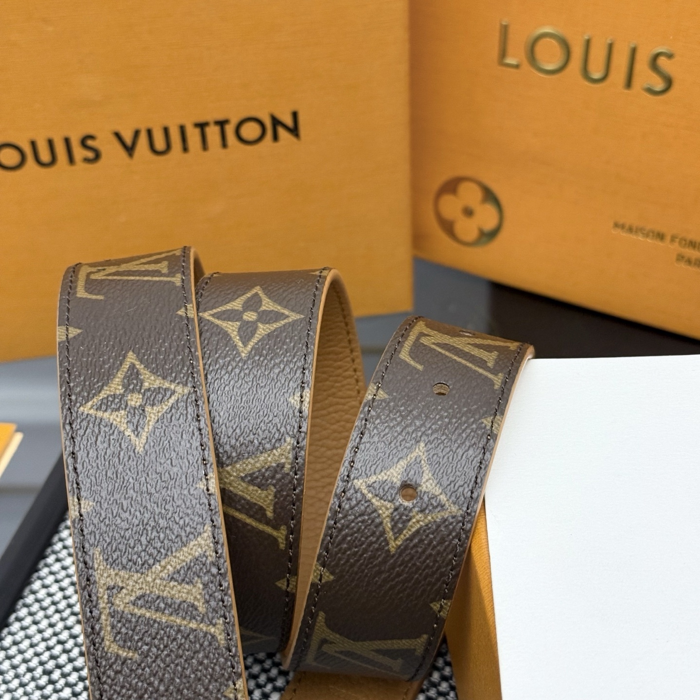 Louis Vuitton LV Initiales Monogram Canvas Belt with Gold Buckle