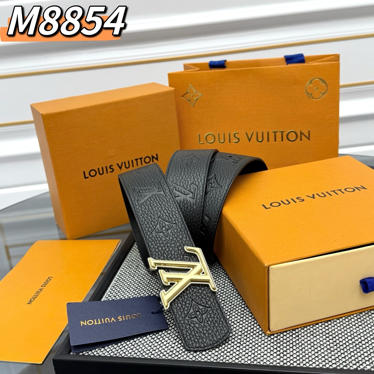 Louis Vuitton M8854 LV Initial Black Monogram Leather Belt