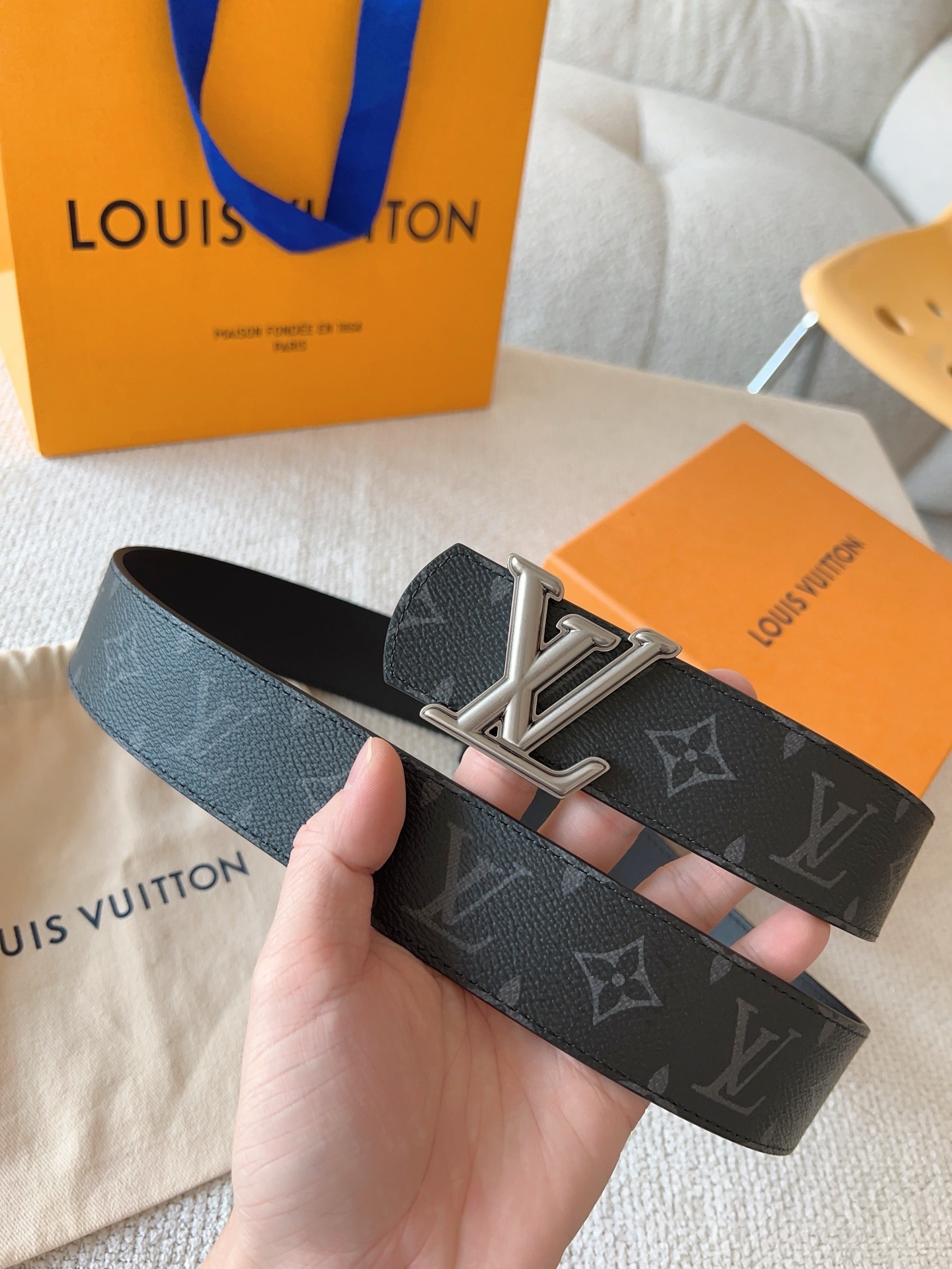 Louis Vuitton LV Initials 40mm Belt in Monogram Eclipse Canvas