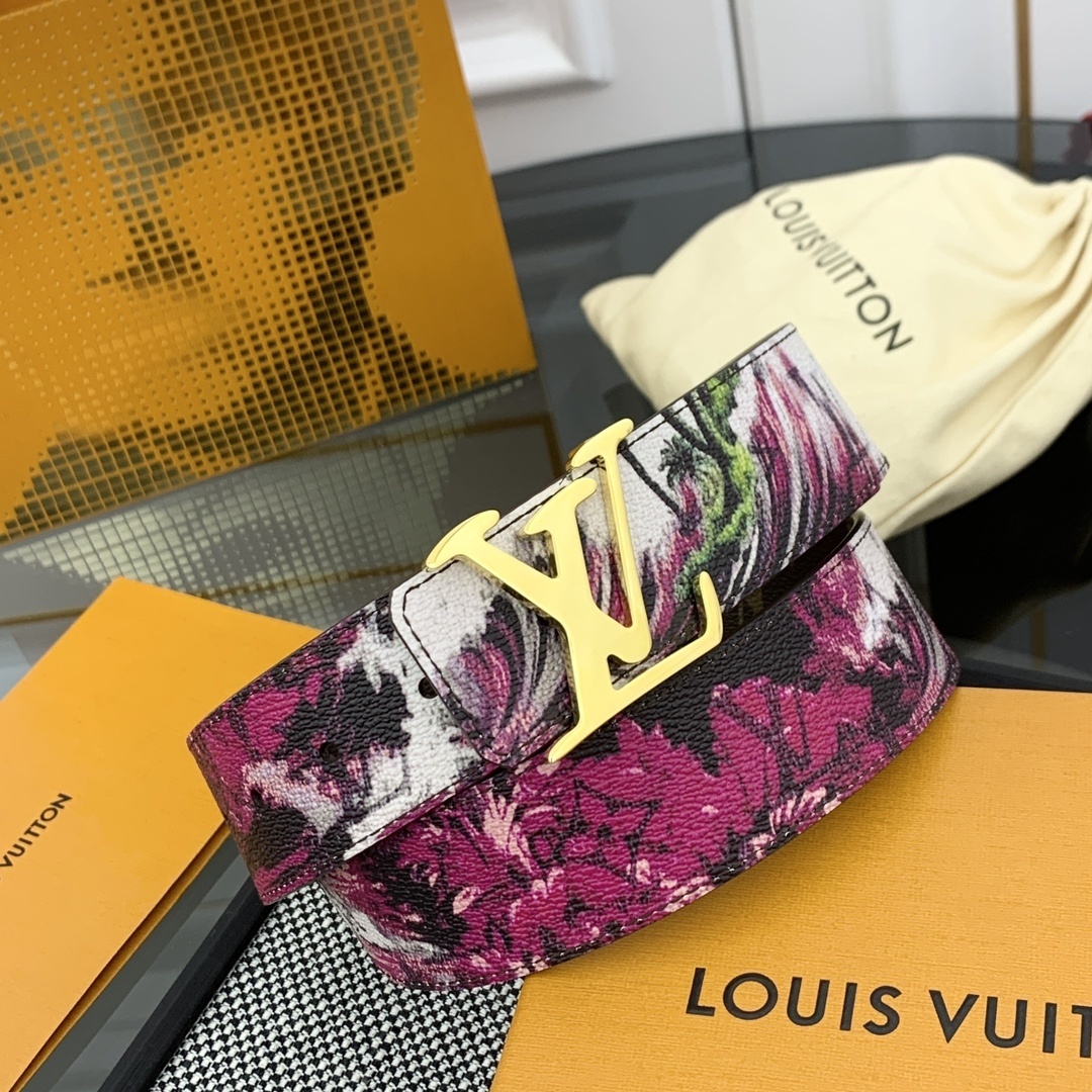 Louis Vuitton Monogram & Floral Print Belt - Gold LV Initiales
