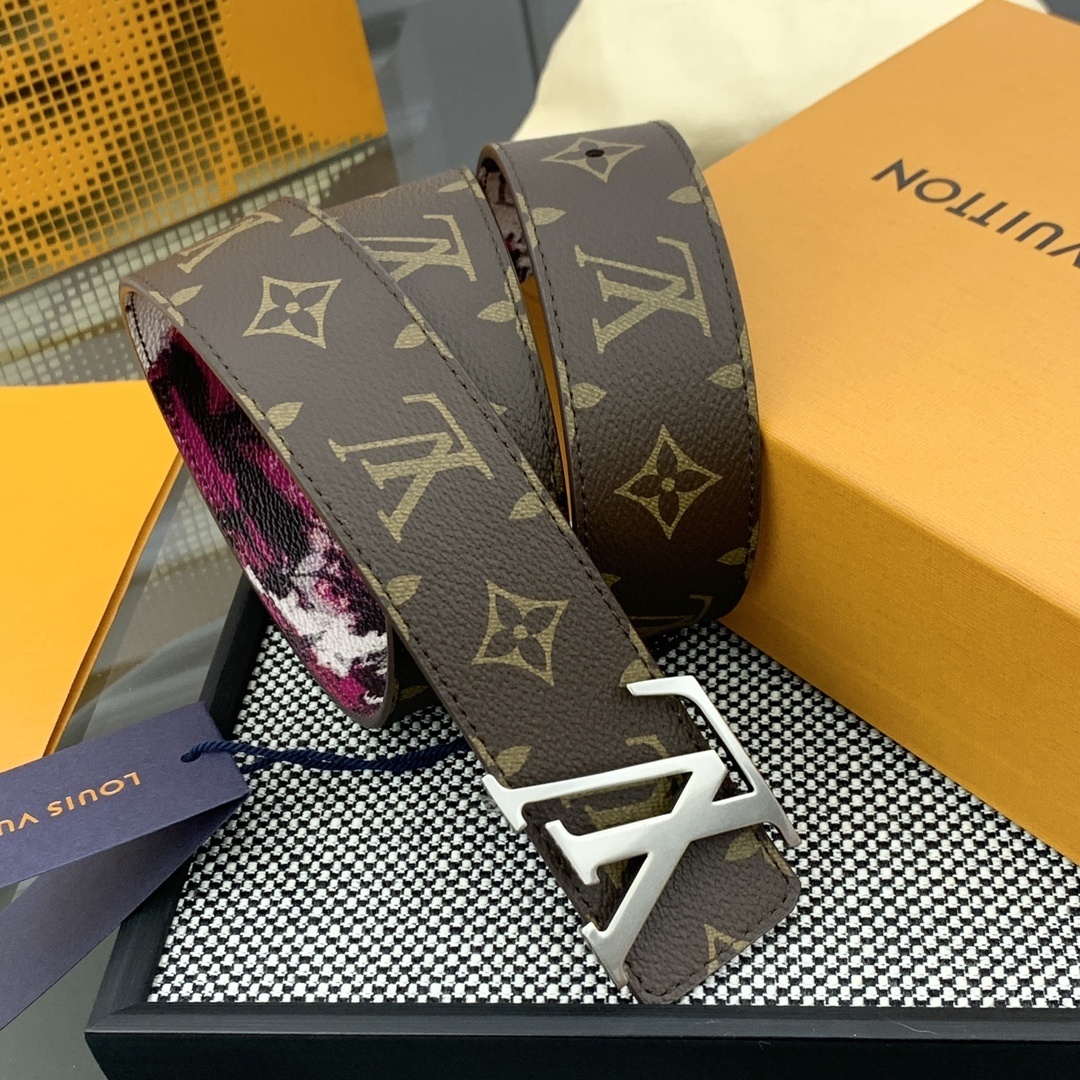 Louis Vuitton Reversible Monogram Canvas Belt with Silver LV Buckle
