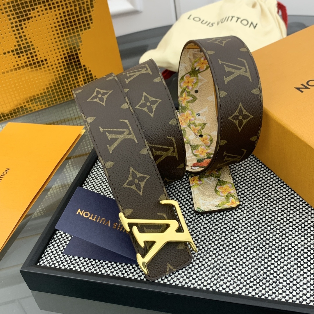 Louis Vuitton Reversible Monogram Floral Canvas Belt - Gold Buckle