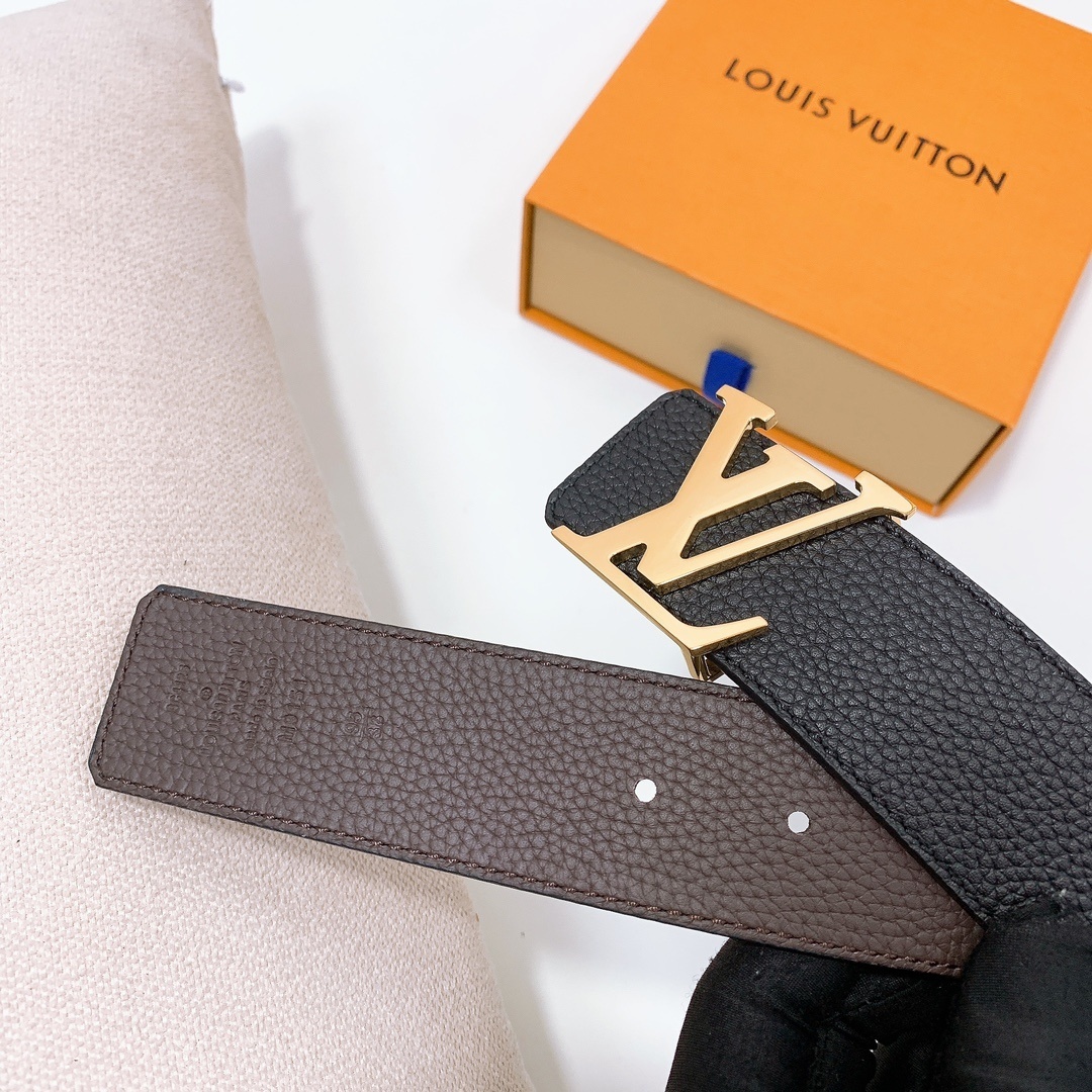 Louis Vuitton LV Initiales Black Leather Belt with Gold Buckle