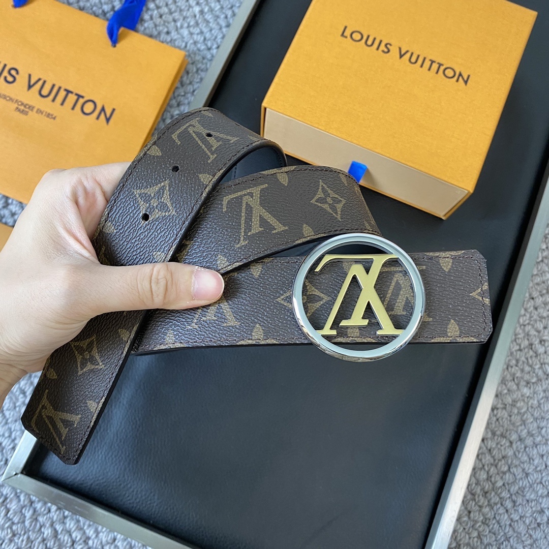Louis Vuitton Monogram Canvas Belt with Elegant Circle LV Buckle