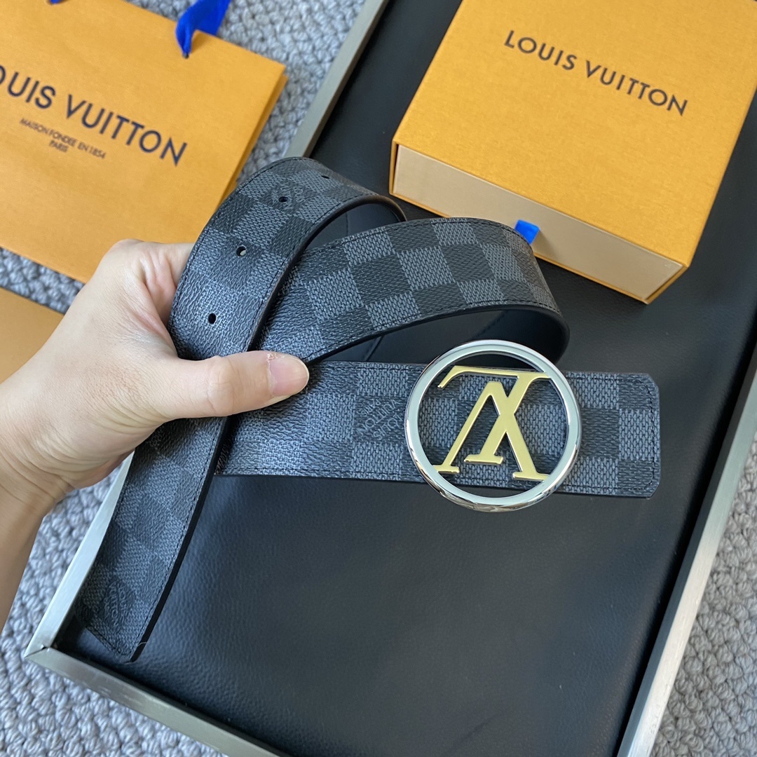Louis Vuitton Men's Damier Graphite Belt with LV Circle Buckle