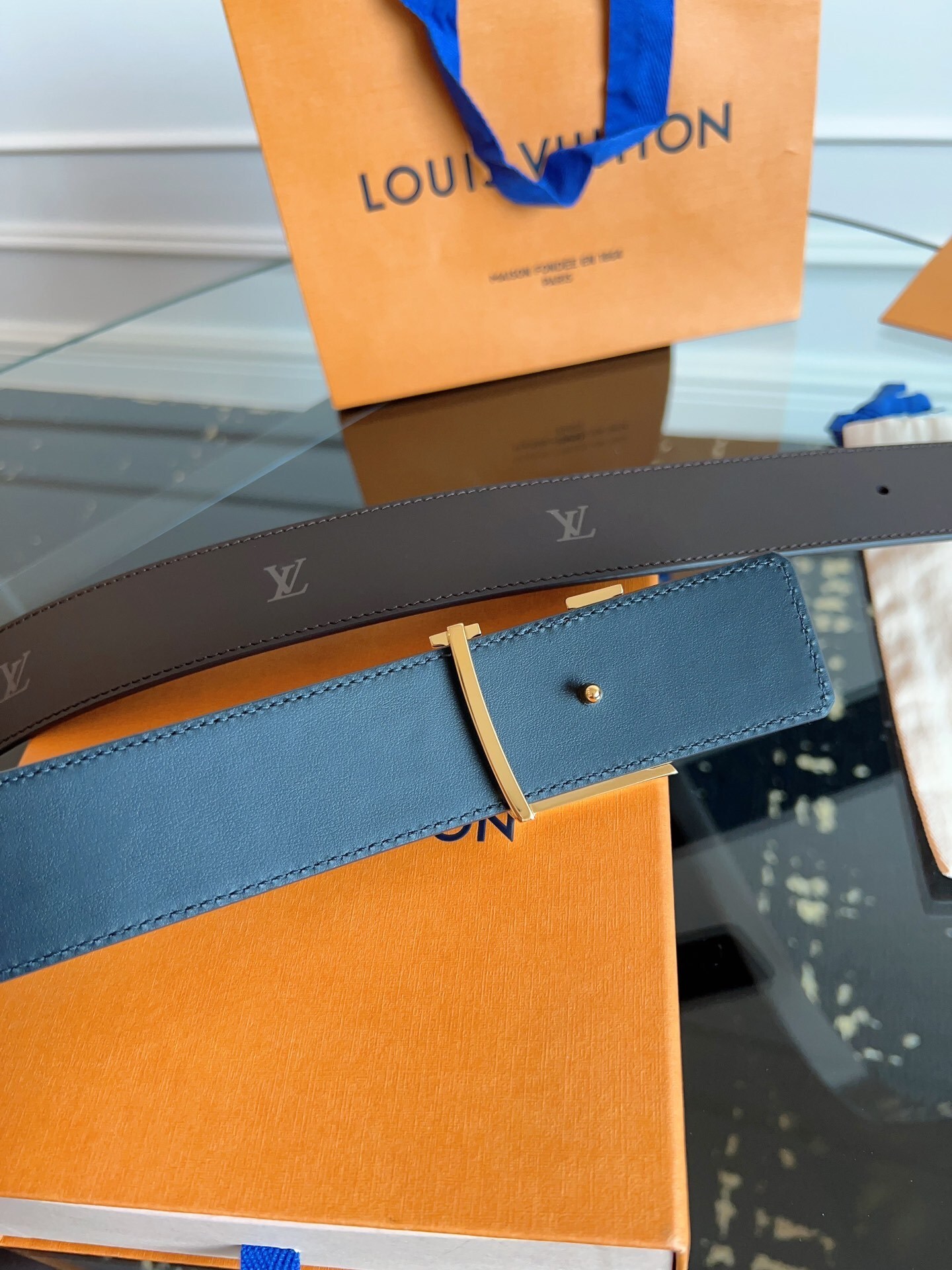 Louis Vuitton LV Initiales Belt - Black Leather with Gold Buckle