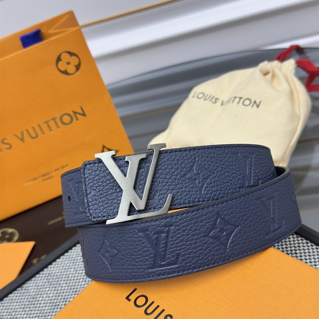 Louis Vuitton LV Initials Navy Blue Taurillon Leather Belt