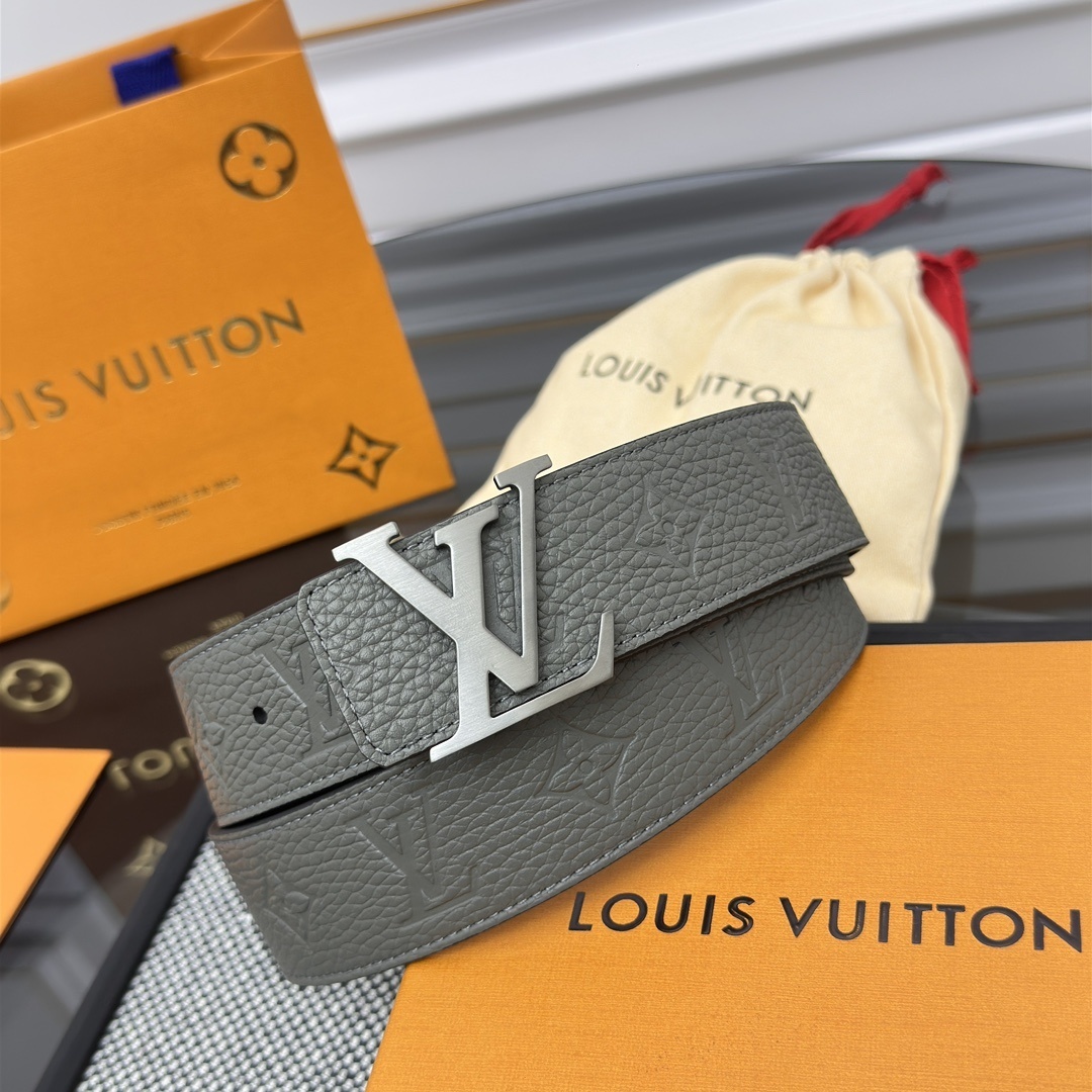 Louis Vuitton Grey Monogram Leather Belt with Silver LV Buckle