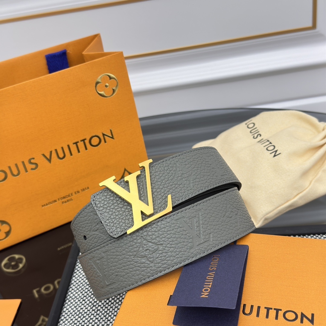 Louis Vuitton LV Initiales Grey Monogram Leather Belt for Men