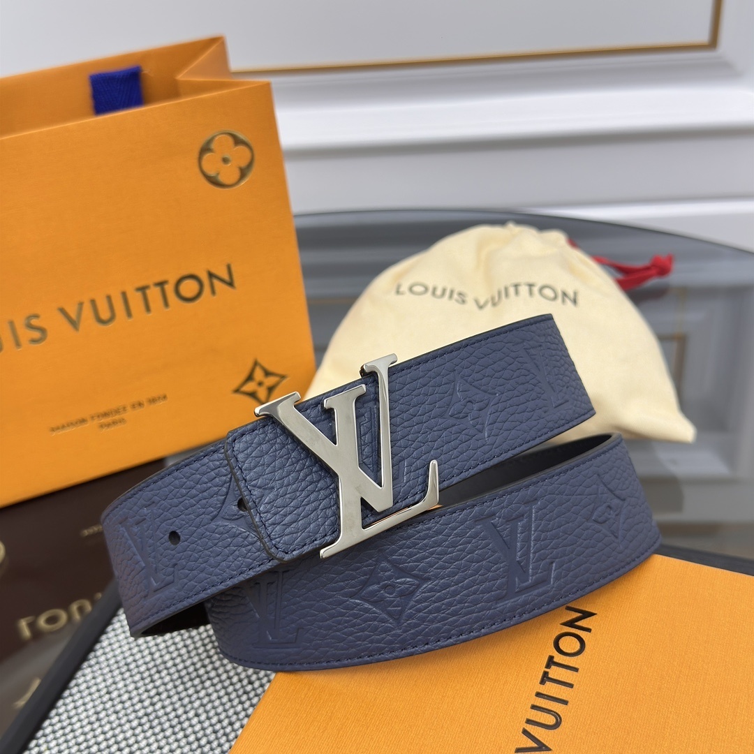 Louis Vuitton LV Initiales 40mm Navy Blue Monogram Leather Belt