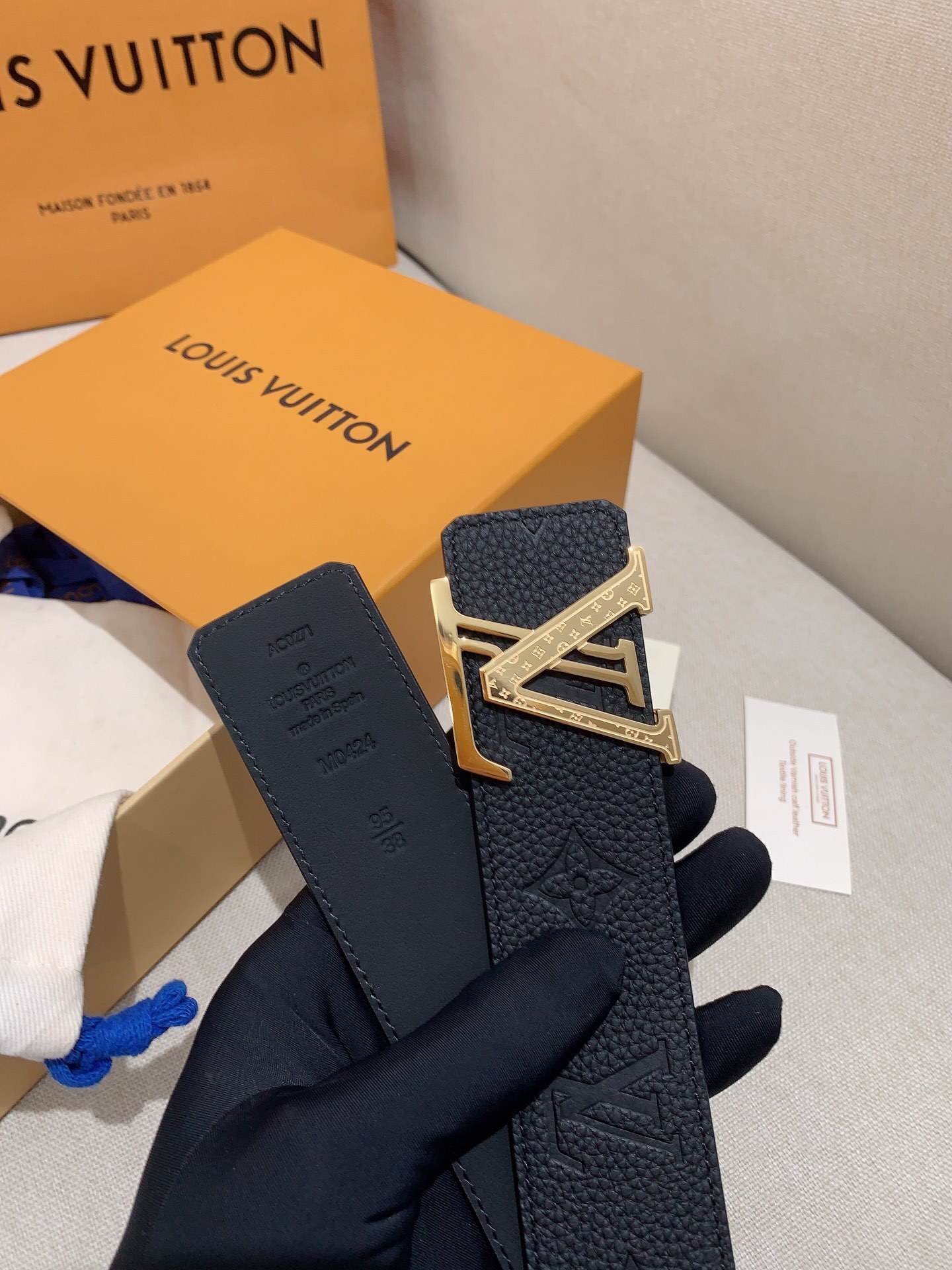 Louis Vuitton LV Initial Black Monogram Leather Belt - Gold Buckle