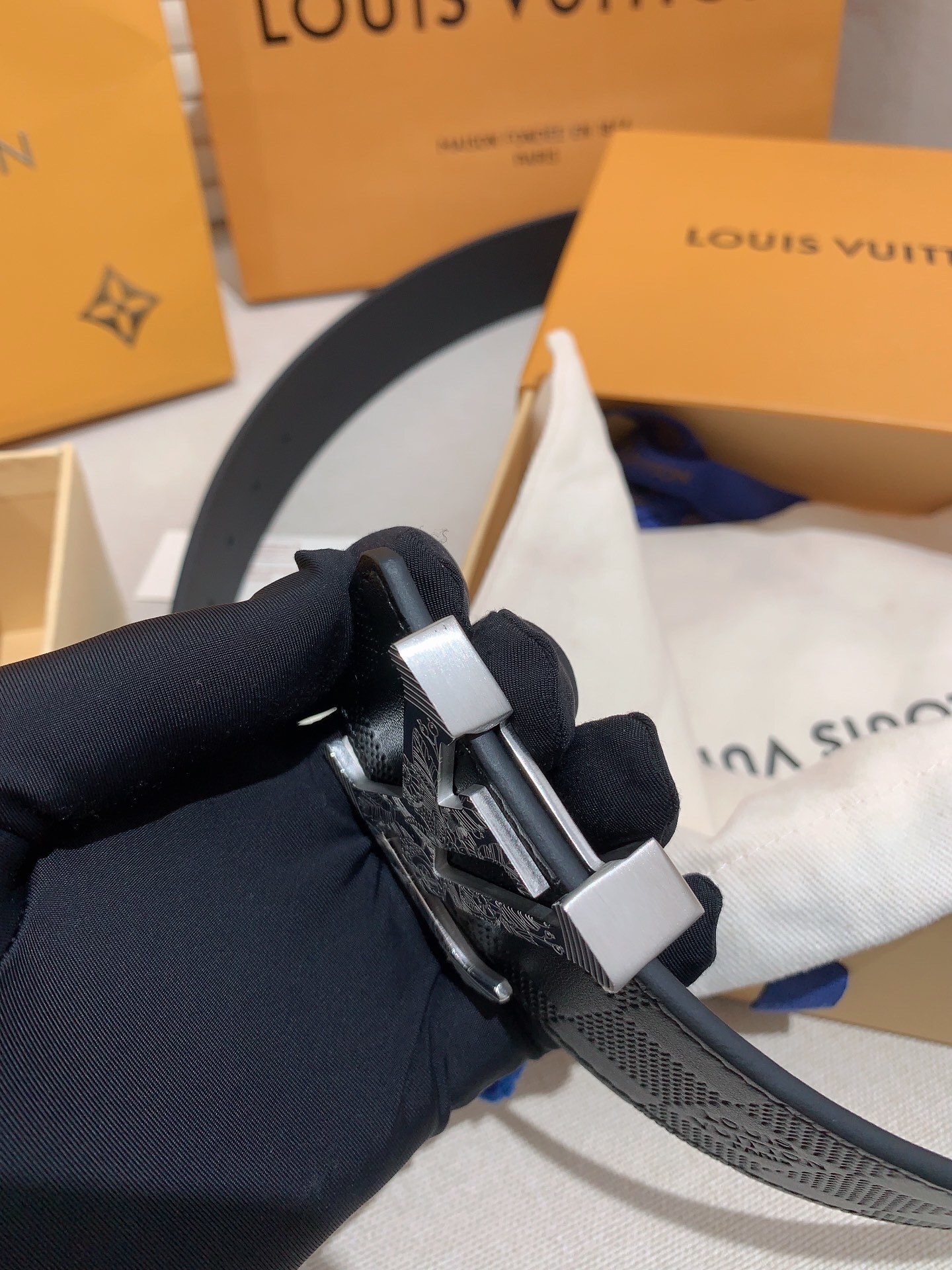 Louis Vuitton LV Initial Damier Infini Black Leather Men's Belt