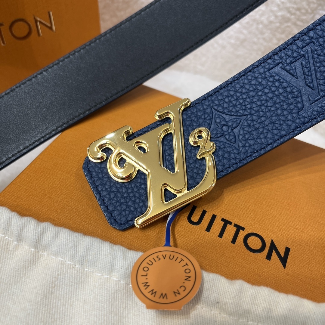 Louis Vuitton Ornate LV Buckle Reversible Monogram Leather Belt