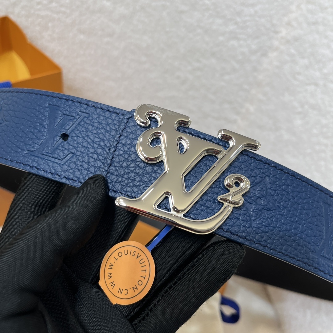 Louis Vuitton Blue Monogram Taurillon Leather Belt - Silver LV Buckle