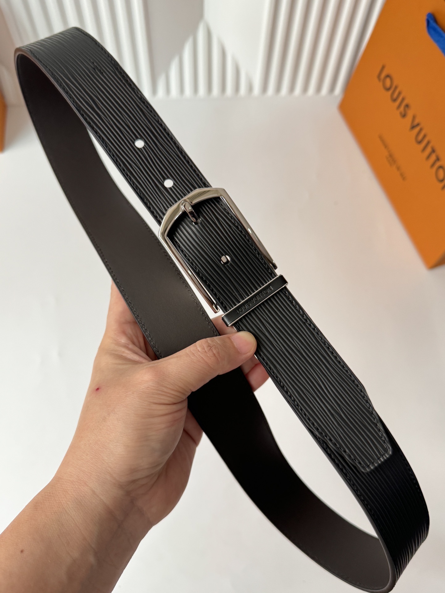 Louis Vuitton Epi Leather Men's Belt in Black with Silver Buckle