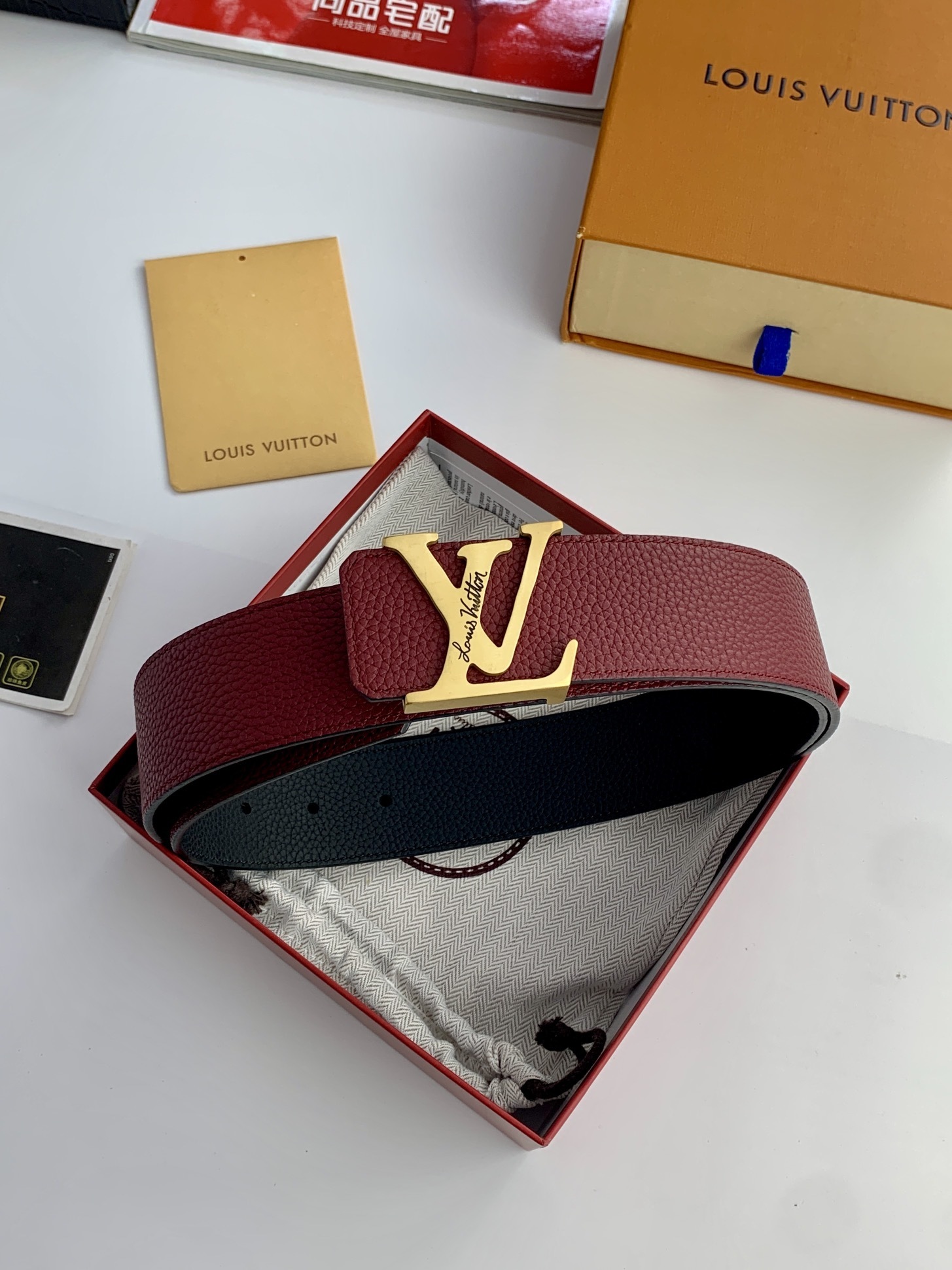 Louis Vuitton Reversible Leather Belt - Black/Red Gold Buckle
