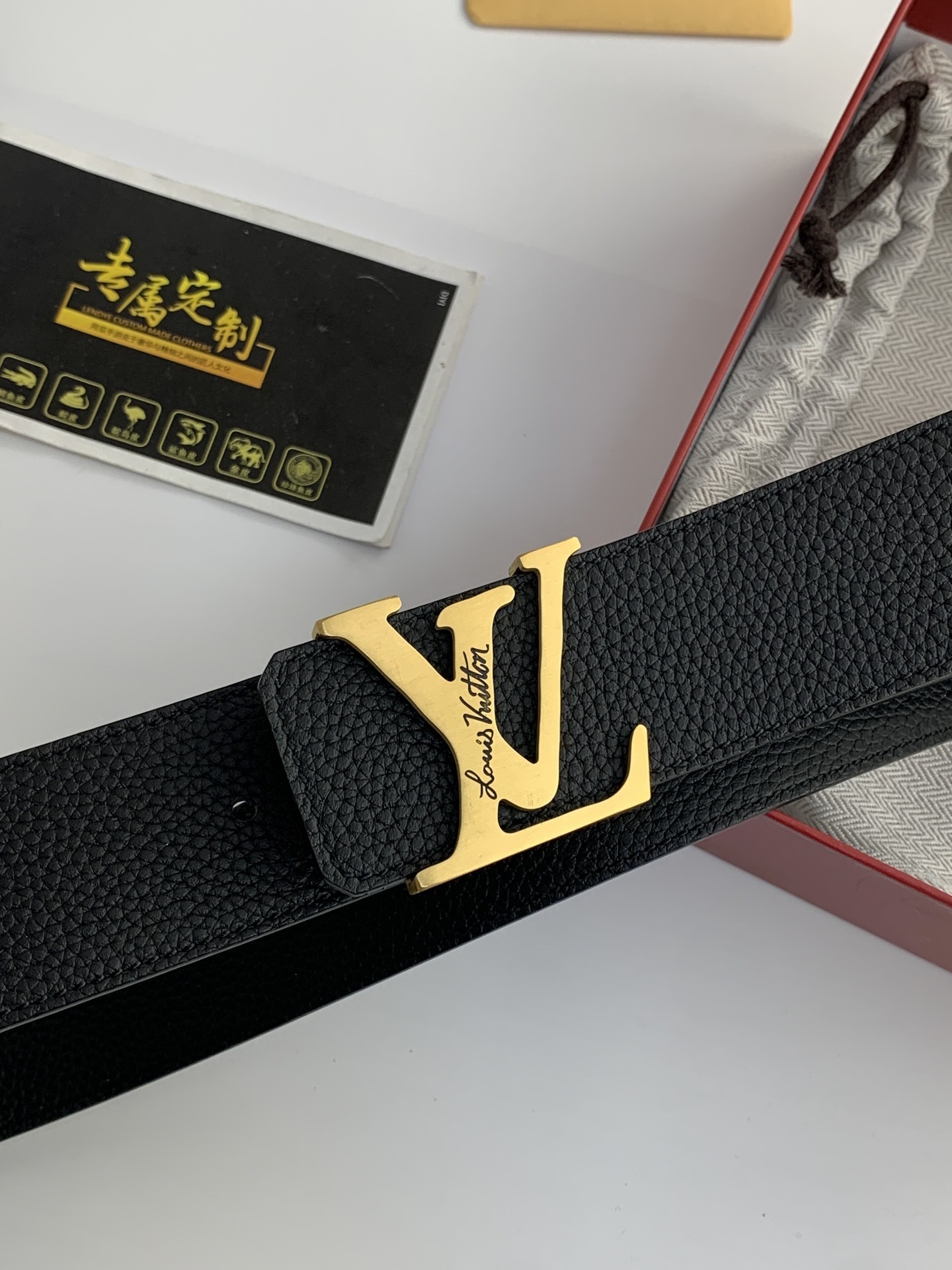 Louis Vuitton Men's Black Pebbled Leather Belt with Gold LV Buckle