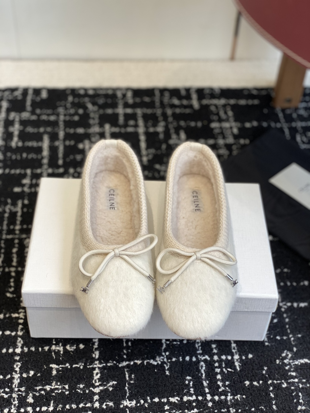 Celine Cream Wool Ballet Flats - Bow Detail