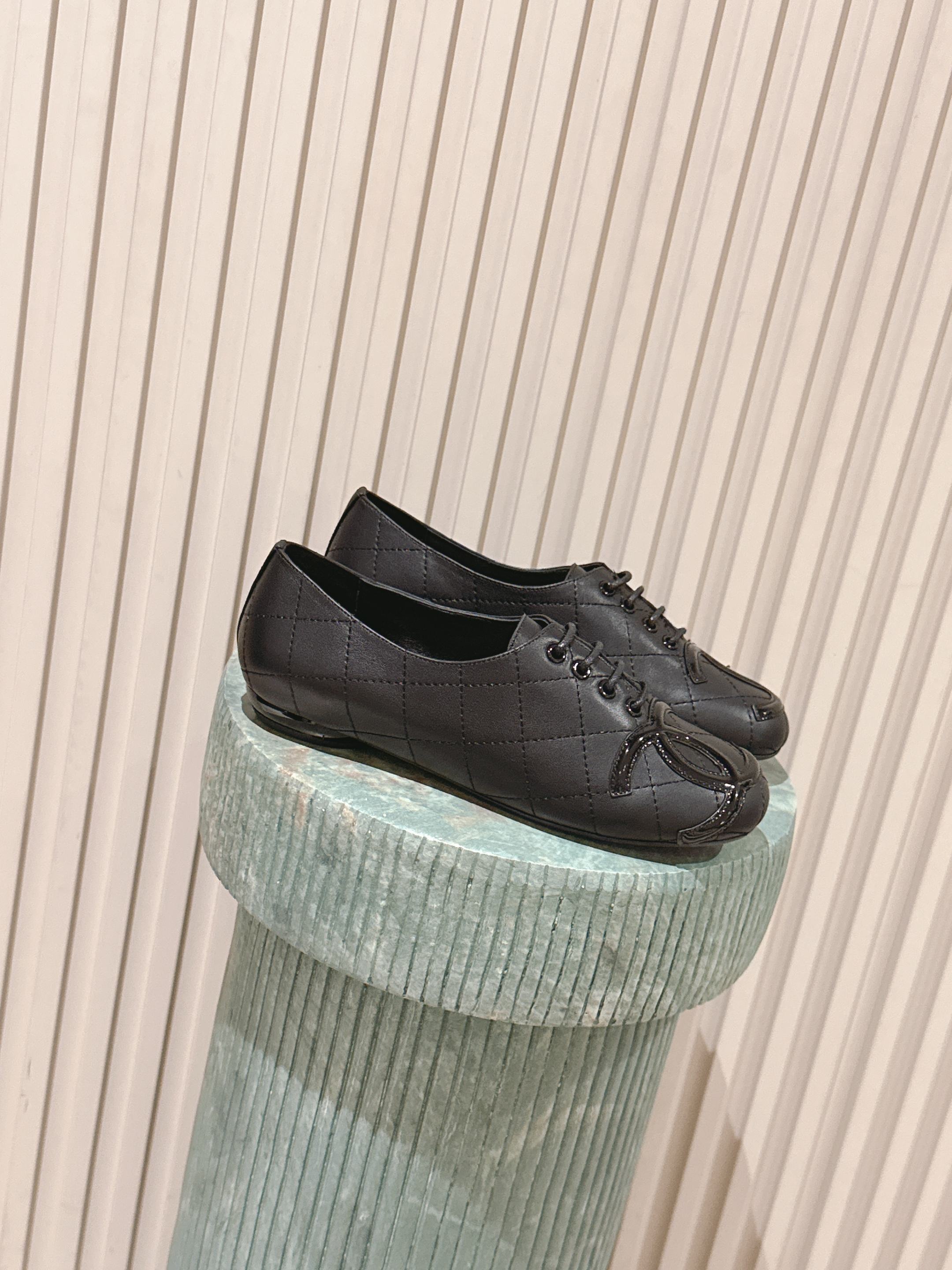 Chanel Black Quilted Leather Oxfords