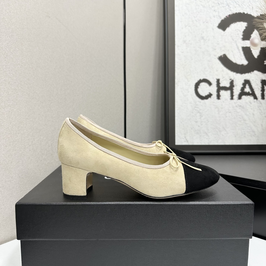 Chanel Beige & Black Suede Pumps