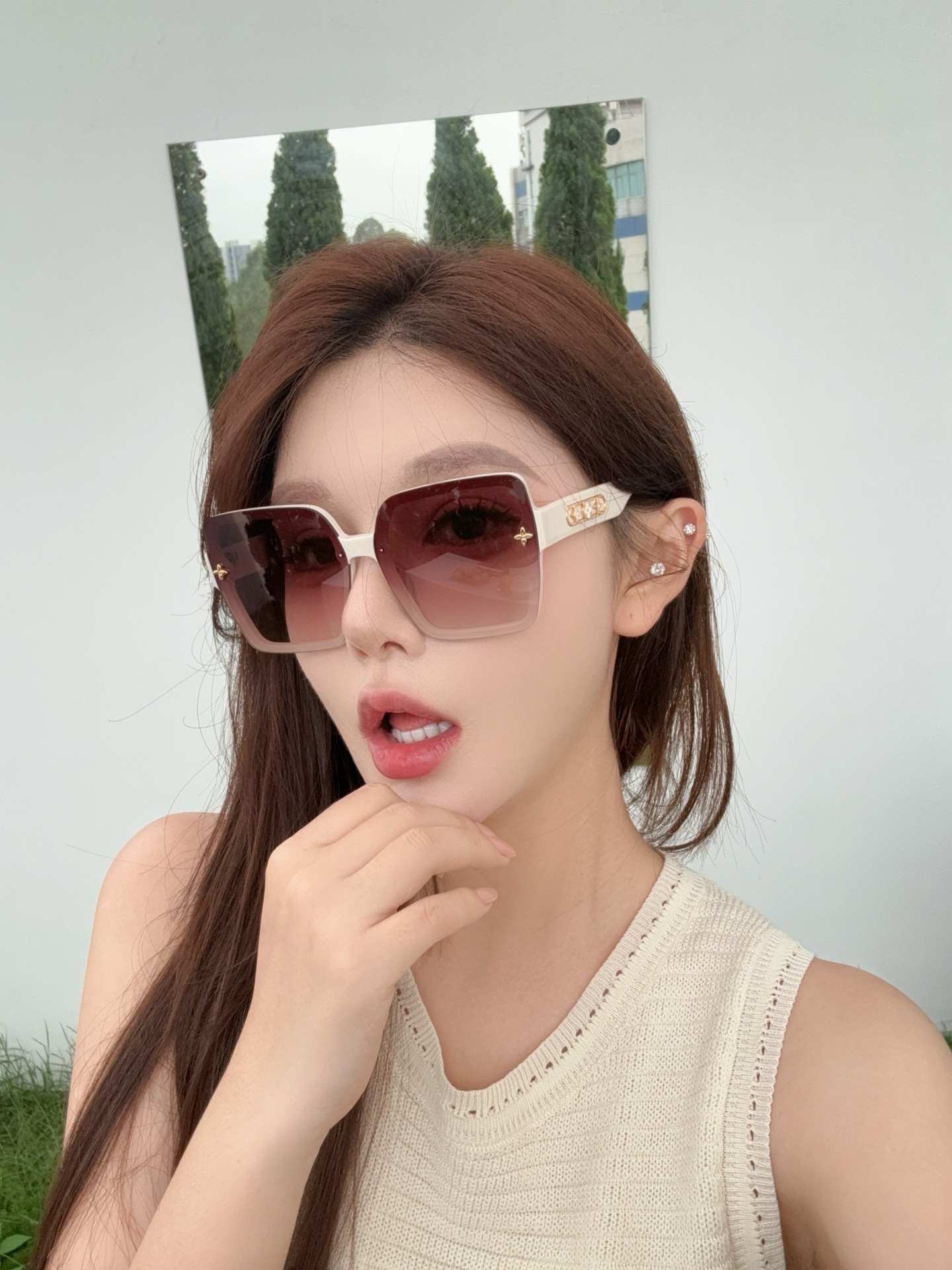 Luxury Oversized Square Sunglasses for Women with Gold Accents