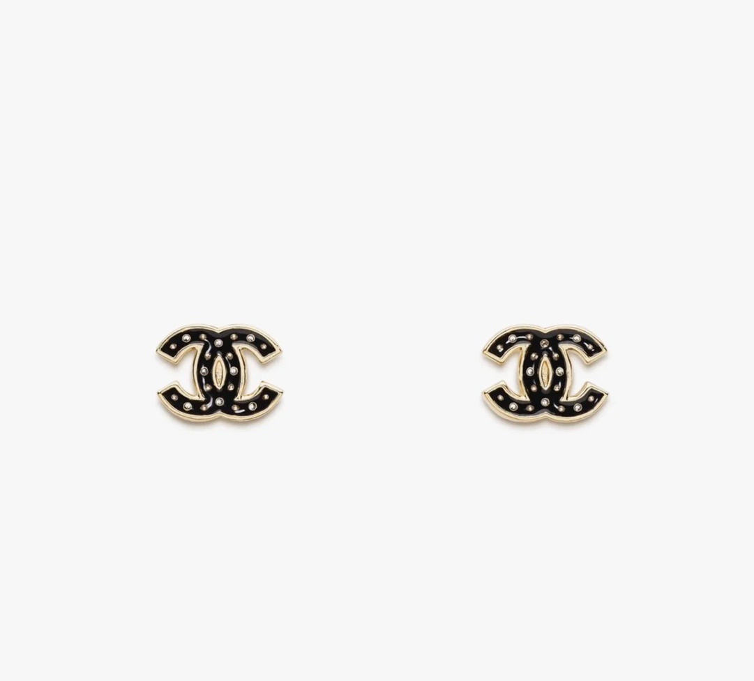 Chanel Black CC Gold Earrings – Chanel Black CC Gold Outline Crystal
