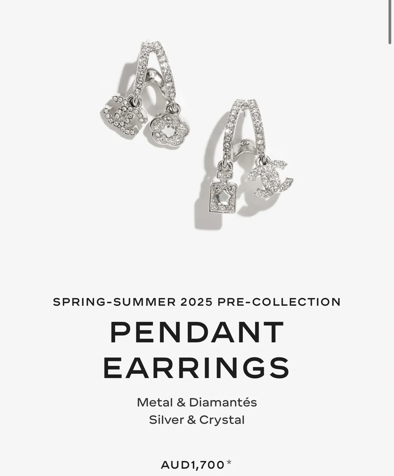 Chanel Silver Crystal Pendant Earrings – Designer Jewelry