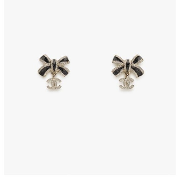 Chanel Ribbon CC Earrings – Black & Crystal Designer Jewelry