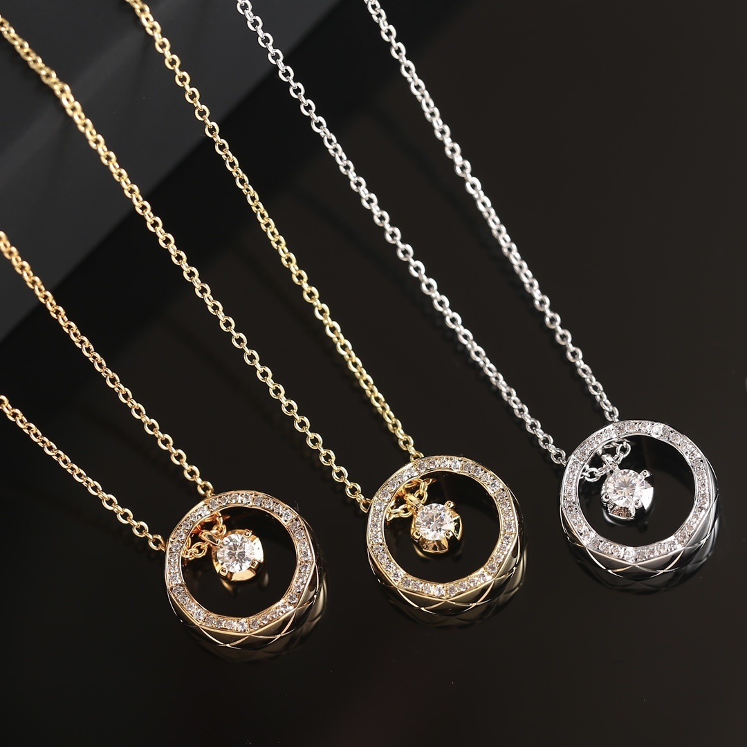 Circle Pendant Necklace – Sparkling – Gold, Silver, Rose Gold