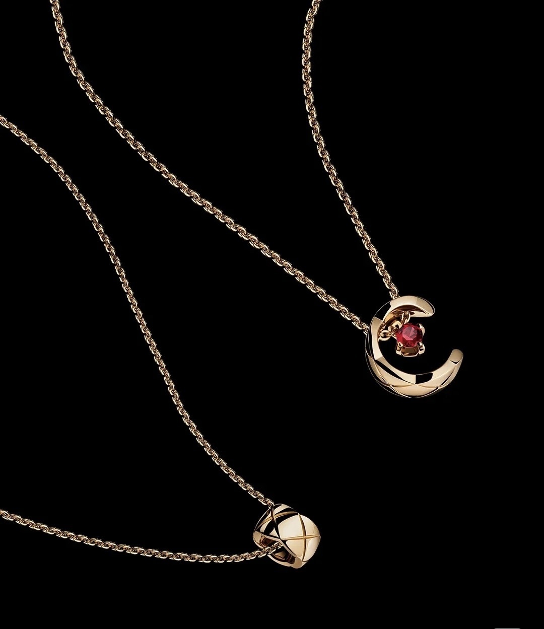 Chanel Gold Crescent Ruby Pendant Necklace