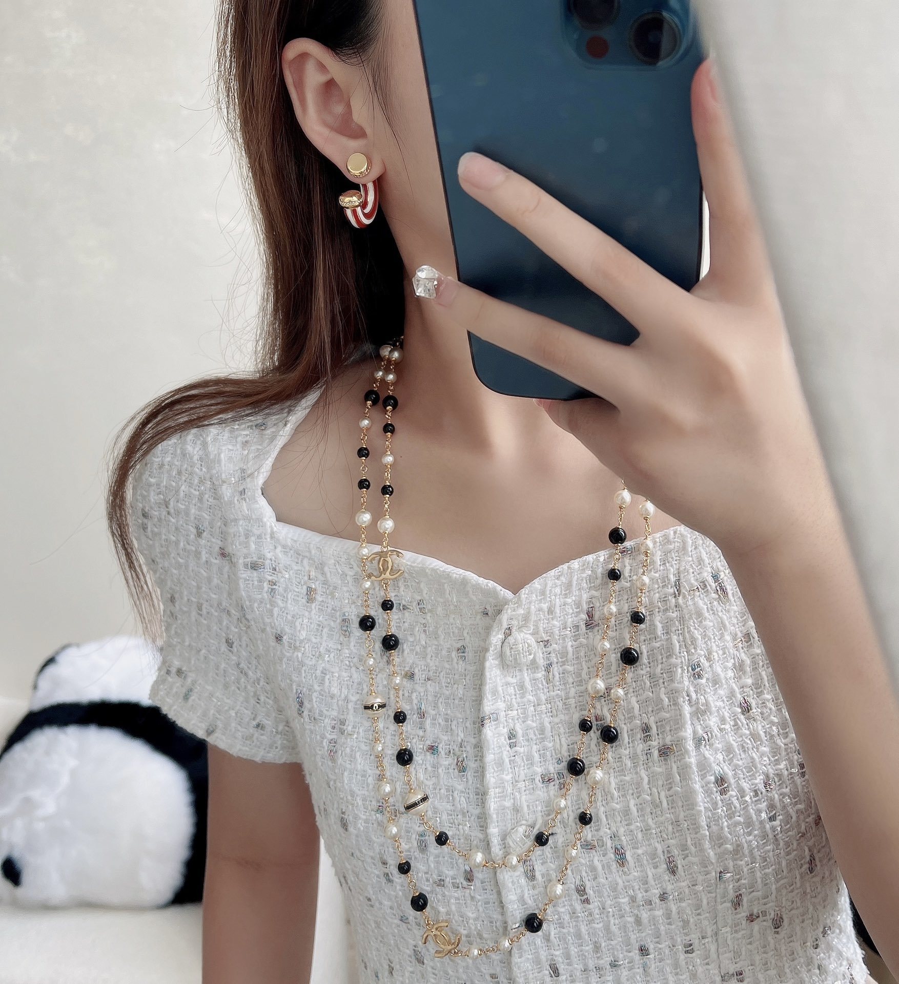 Chanel Long Pearl Necklace Gold Black – Statement Jewelry