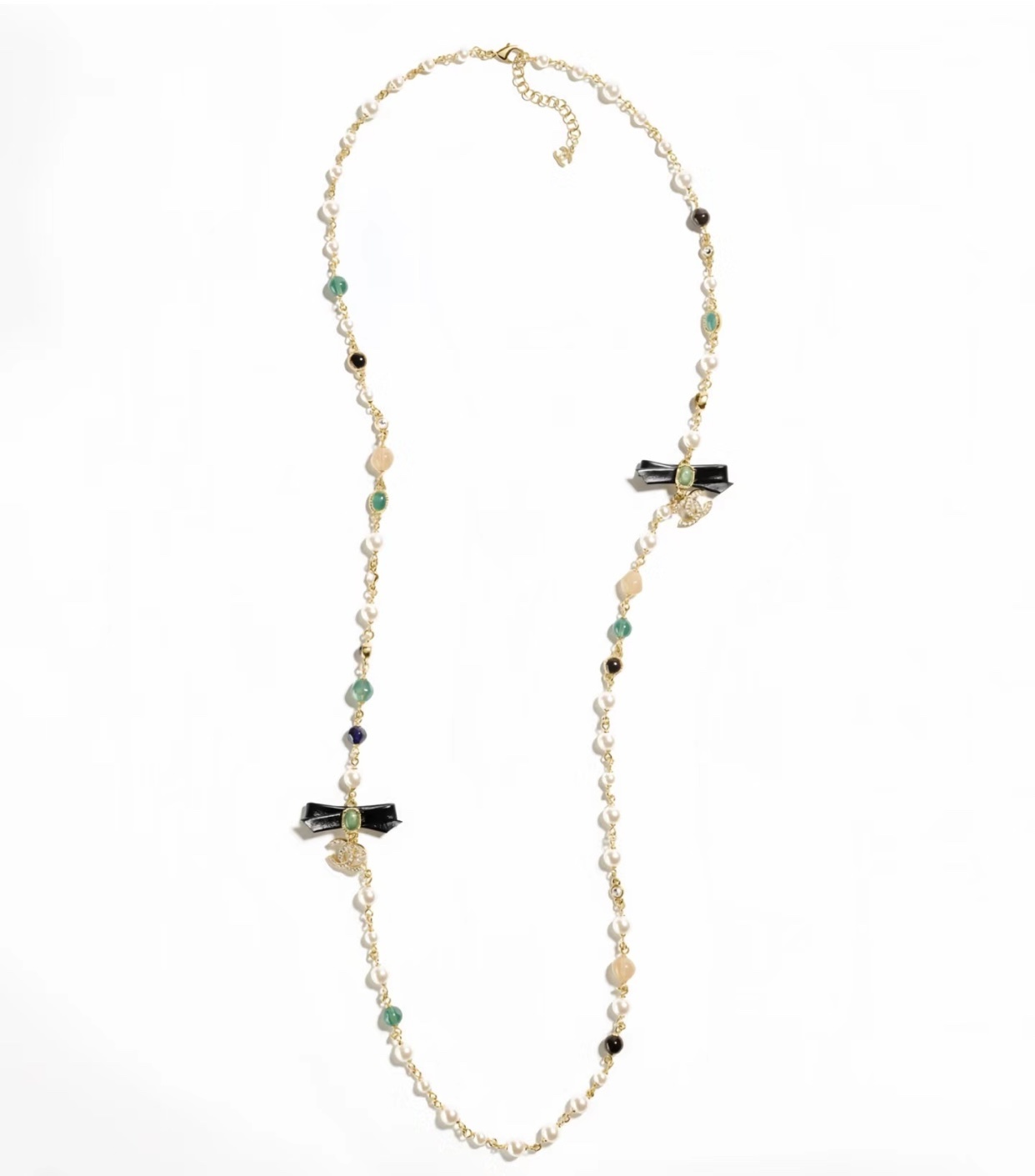 Chanel Gold Pearl Black Bow Necklace – Chanel Gold Chain Pearl Black