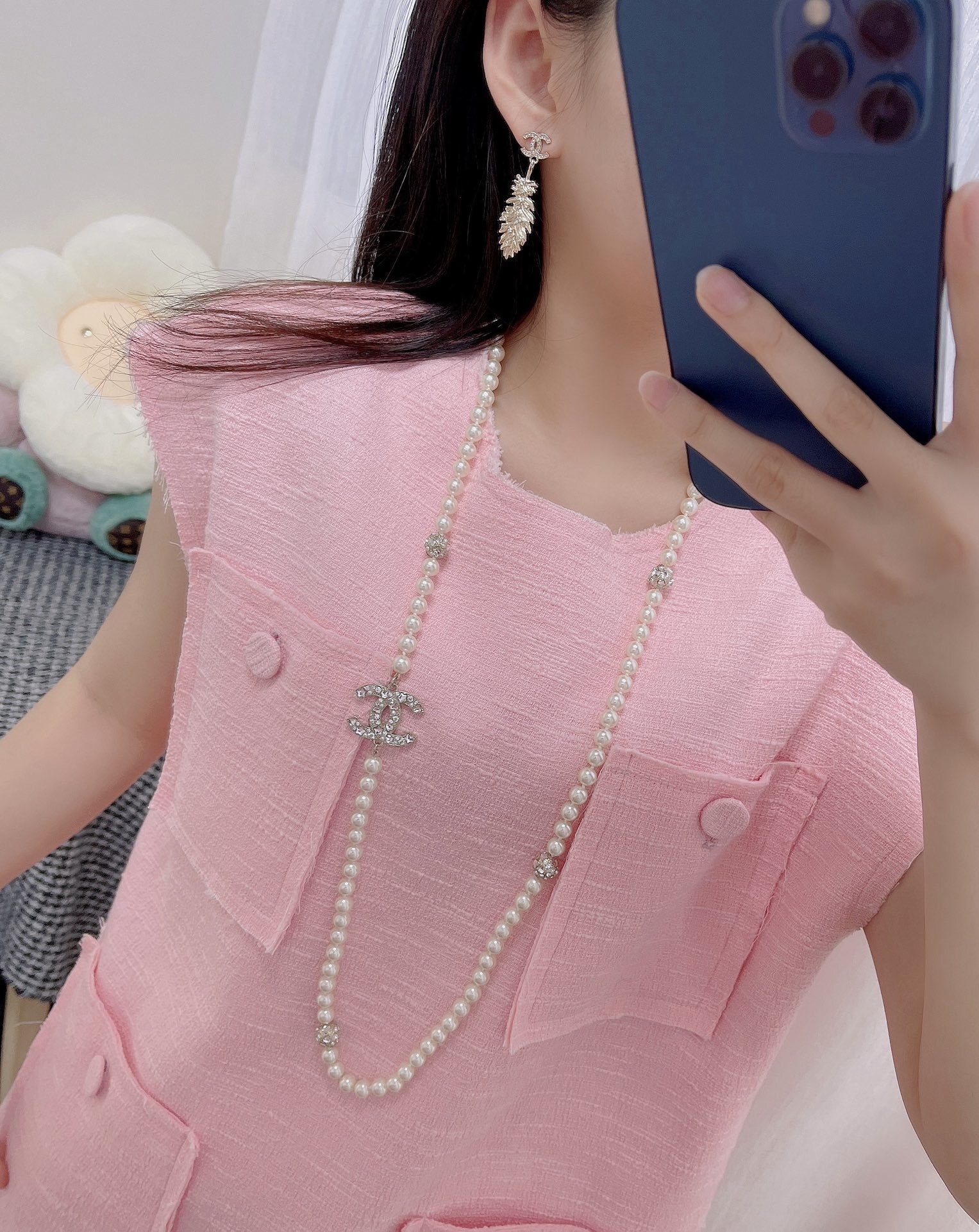 Chanel Pearl Crystal CC Necklace – Chanel Long Pearl Necklace CC