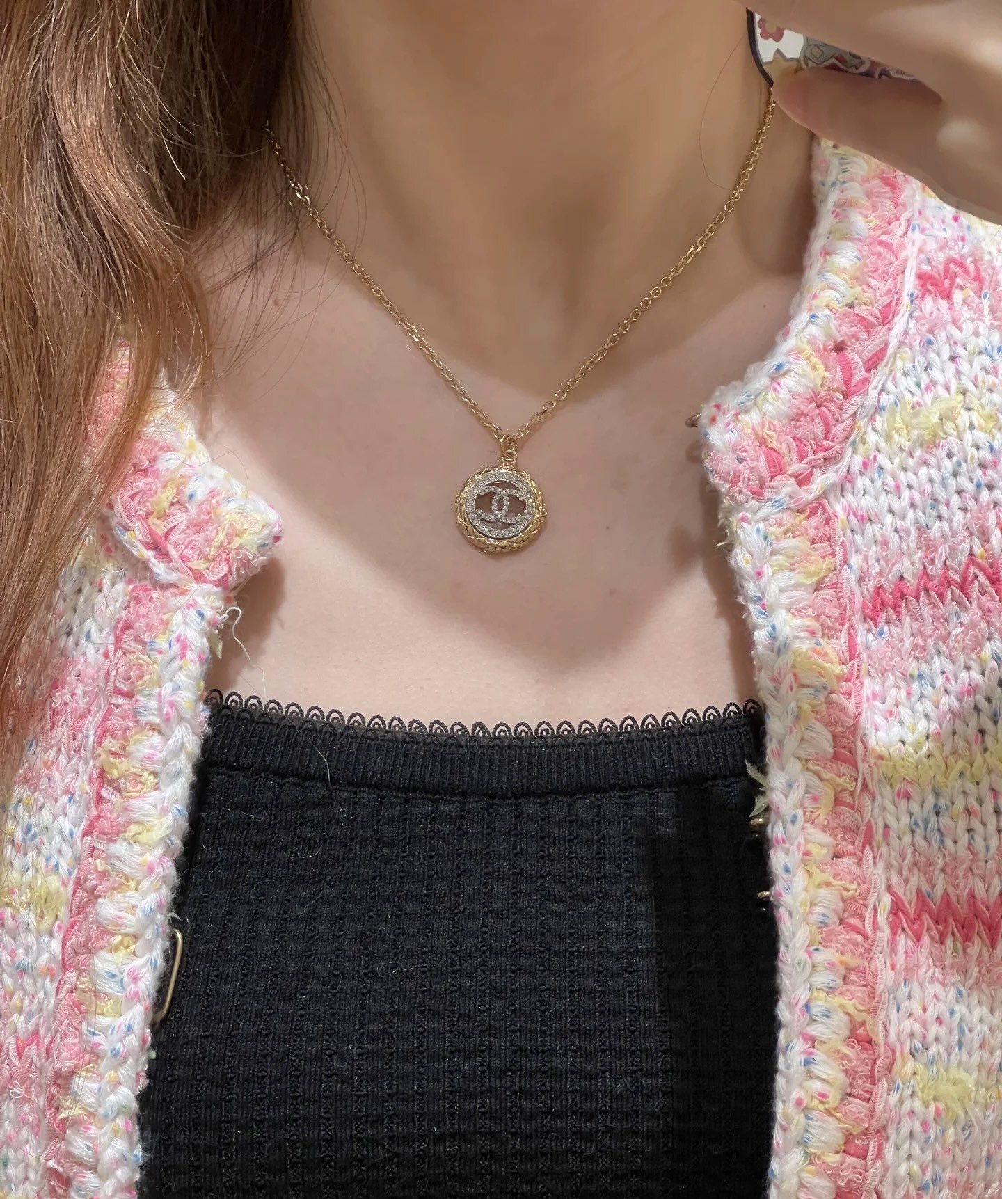 Chanel Gold CC Round Pendant Necklace – Elegant Design