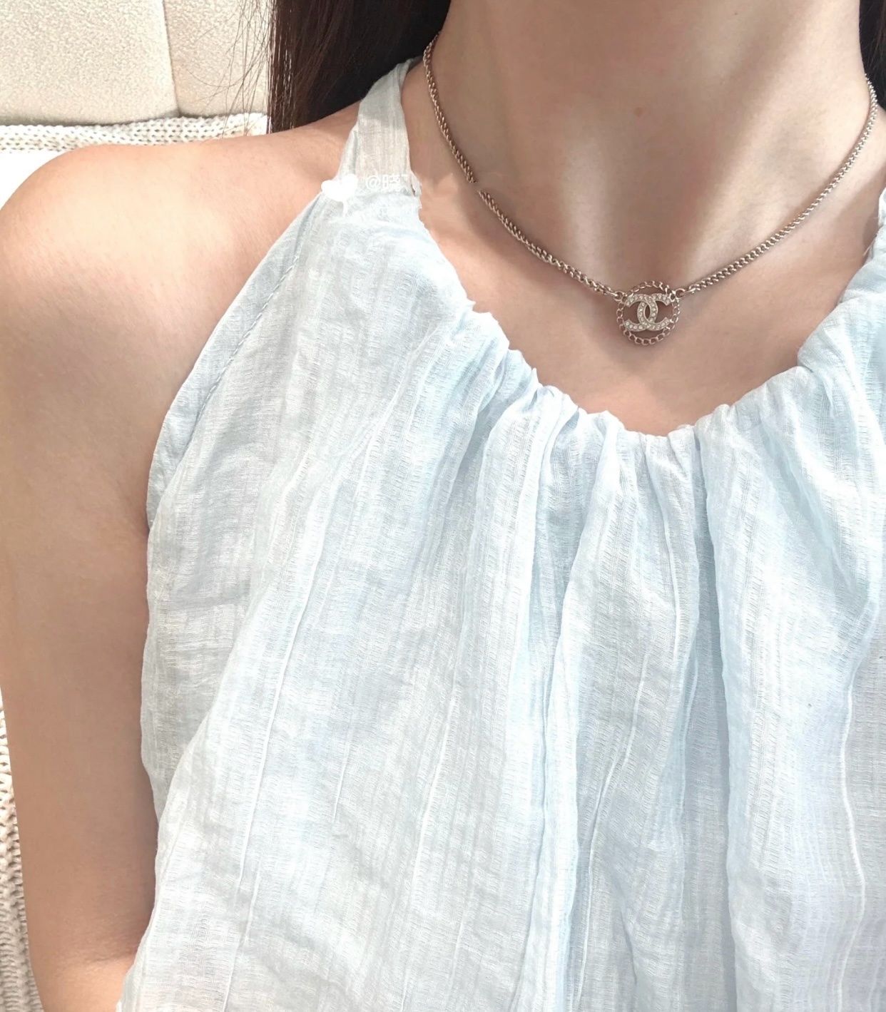 Chanel Silver Circle CC Diamond Necklace – Delicate Chain