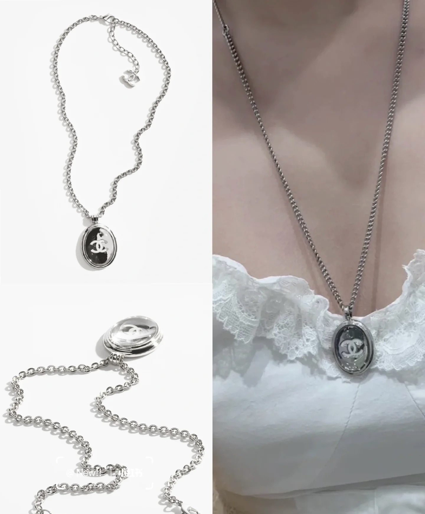 Chanel Silver Oval Pendant Necklace – Iconic CC Logo