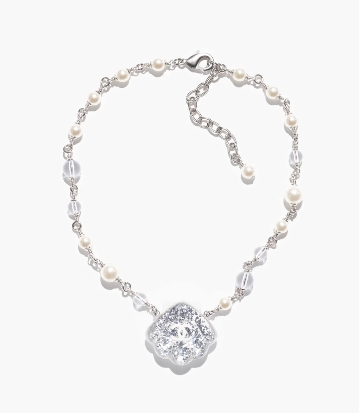 Chanel Silver Pearl Necklace – Chanel Silver Pearl CC Flower Necklace