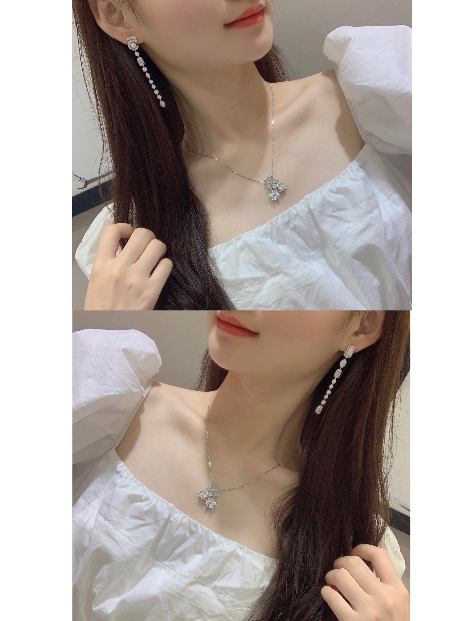 elegant Chanel Silver Crystal Drop Earrings – Chanel Silver Crystal