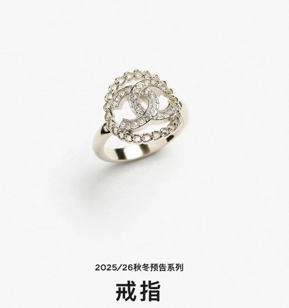 Chanel Silver Crystal CC Ring – Chanel Silver Chain Crystal CC Ring